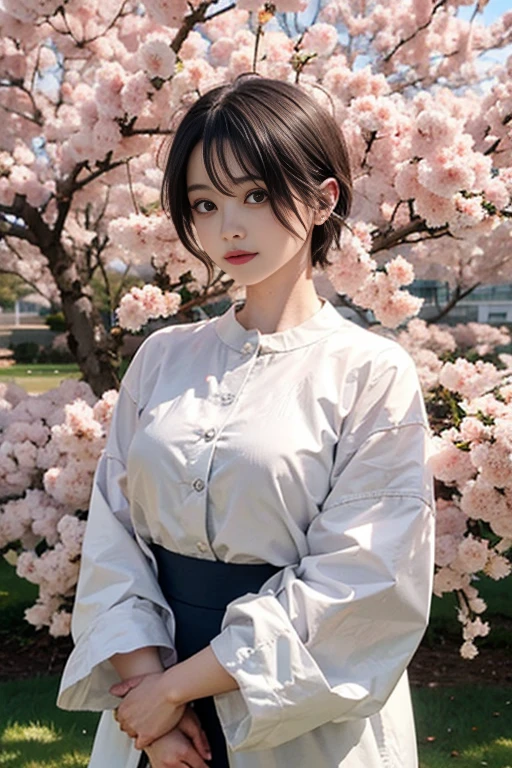 Cherry trees in full bloom、20Old woman standing