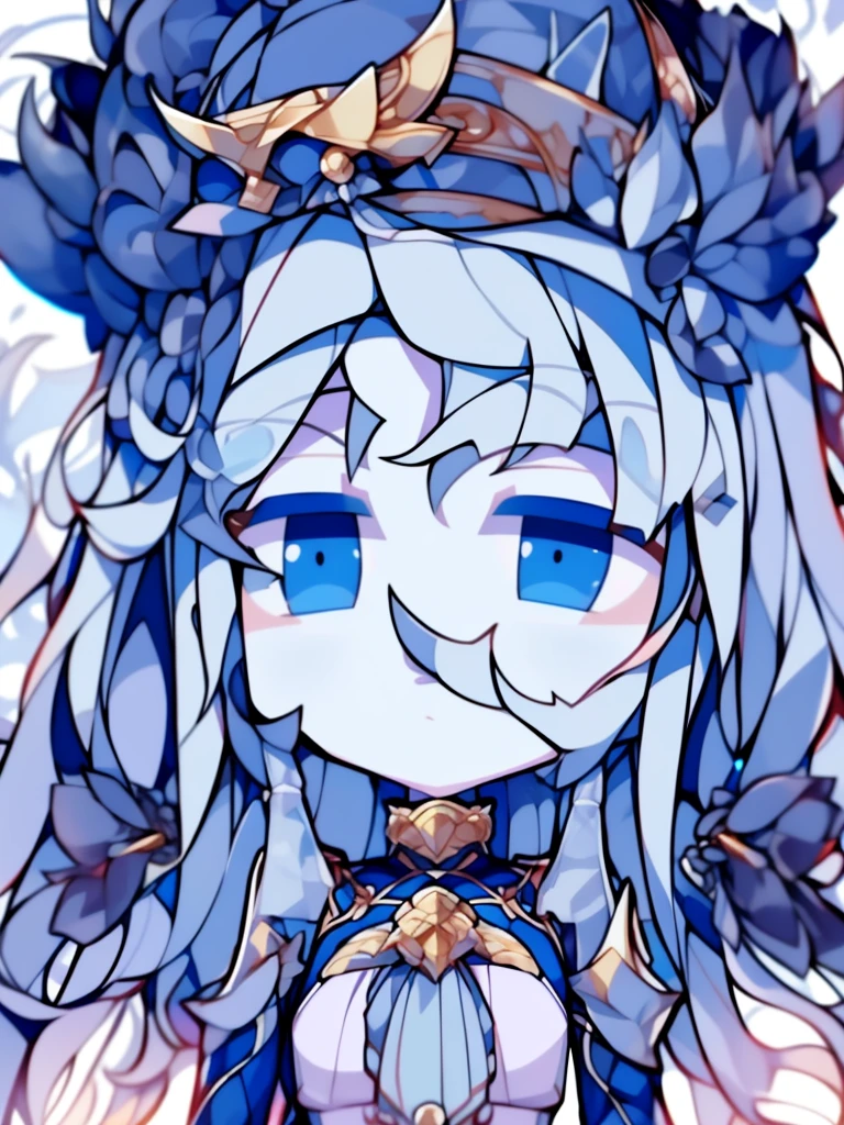 Half-length statue of a girl,k hd,4K,face expressionless,style of anime,sideface,white backgrounid,blue color eyes,white color hair