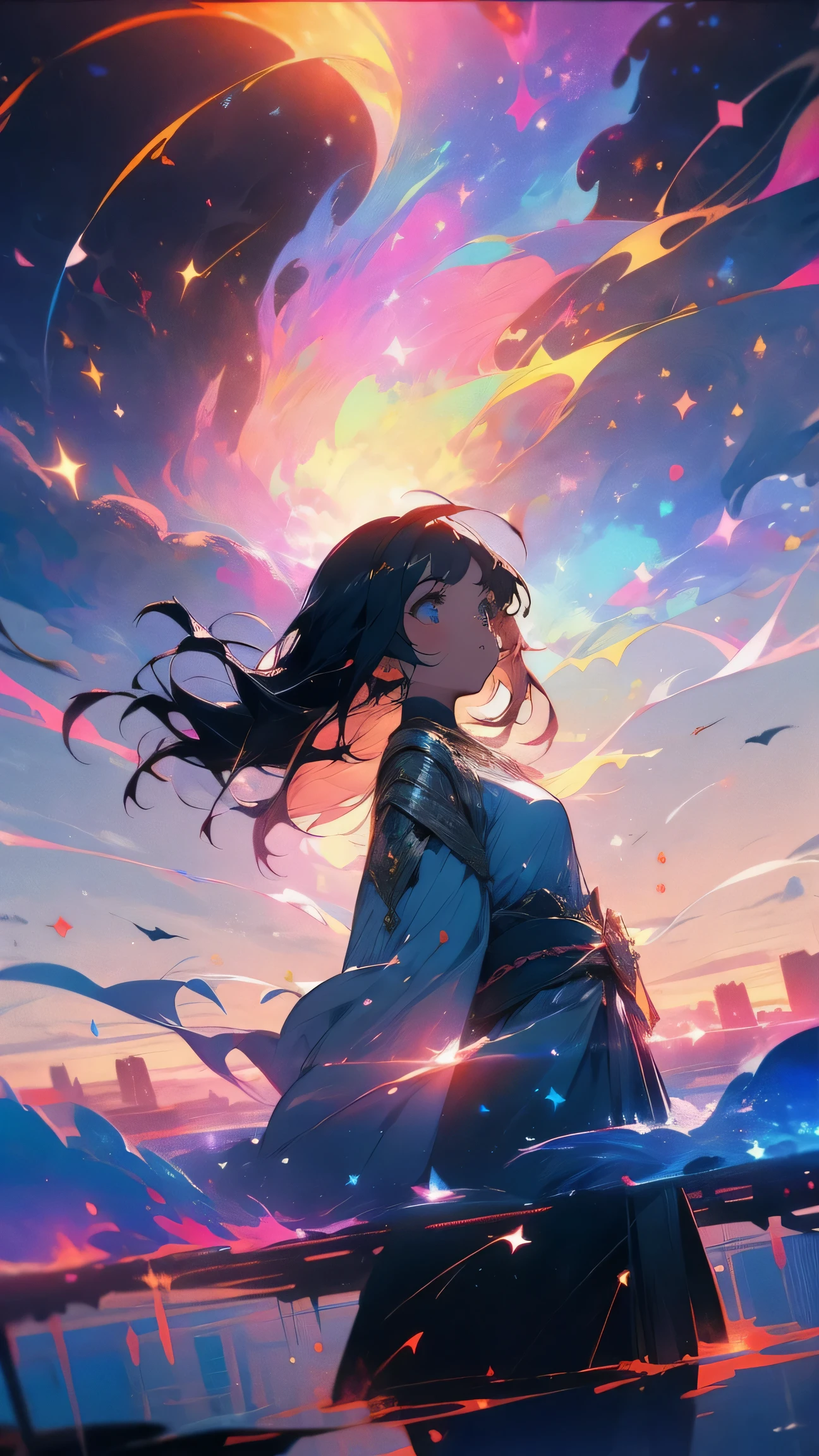 In the hush of a golden sunset, a young woman stands beneath a sky that defies expectation. As she gazes upward, her eyes widen in awe at an unfathomable sight—a celestial phenomenon unfolding before her very eyes.
In the vast expanse of the daytime sky, stars burn with an intensity that defies logic, casting their brilliant light upon the earth below. It's a spectacle so breathtaking, so otherworldly, that the young woman can't help but wonder if there's more to the universe than meets the eye.
In this moment of wonder, she feels a stirring deep within her soul—a sense of connection to something greater, something beyond the confines of her understanding. The realization dawns upon her that perhaps, in the vast expanse of the cosmos, humanity is not alone after all.
As she stands beneath the canopy of stars, bathed in their ethereal light, the young woman is filled with a profound sense of humility and reverence. For in this moment, she understands that the universe is far more mysterious and wondrous than she could ever have imagined, and that the possibilities it holds are as boundless as the stars themselves