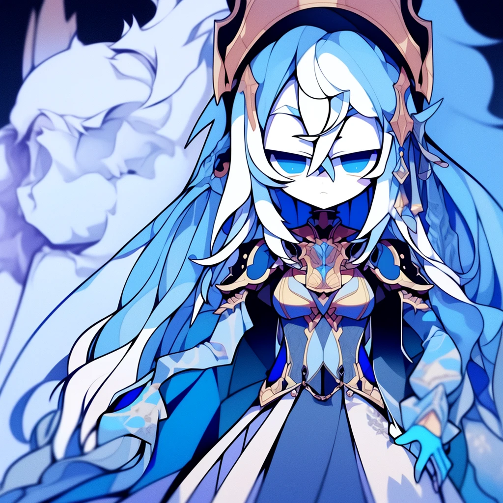 Half-length statue of a girl，k hd，4K，face expressionless，style of anime，sideface，white backgrounid，blue color eyes，white color hair