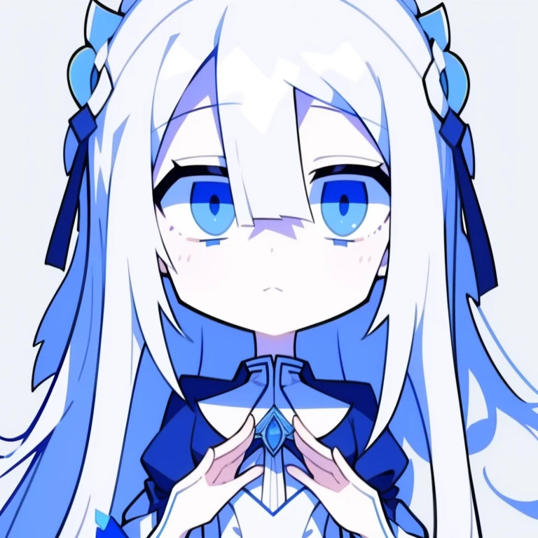 Half-length statue of a girl,k hd,4K,face expressionless,style of anime,sideface,white backgrounid,blue color eyes,white color hair