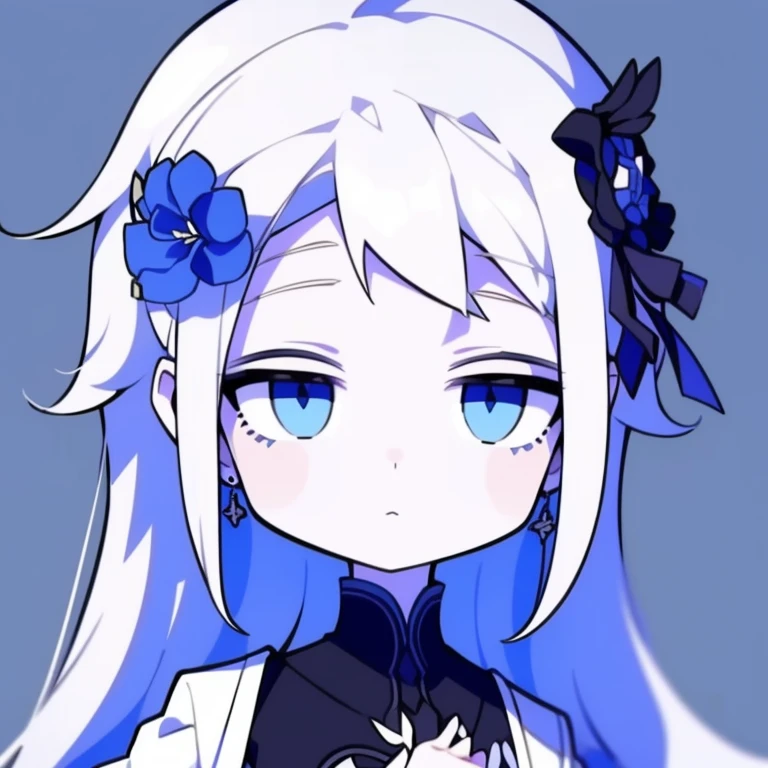 Half-length statue of a girl，k hd，4K，face expressionless，style of anime，sideface，white backgrounid，blue color eyes，white color hair