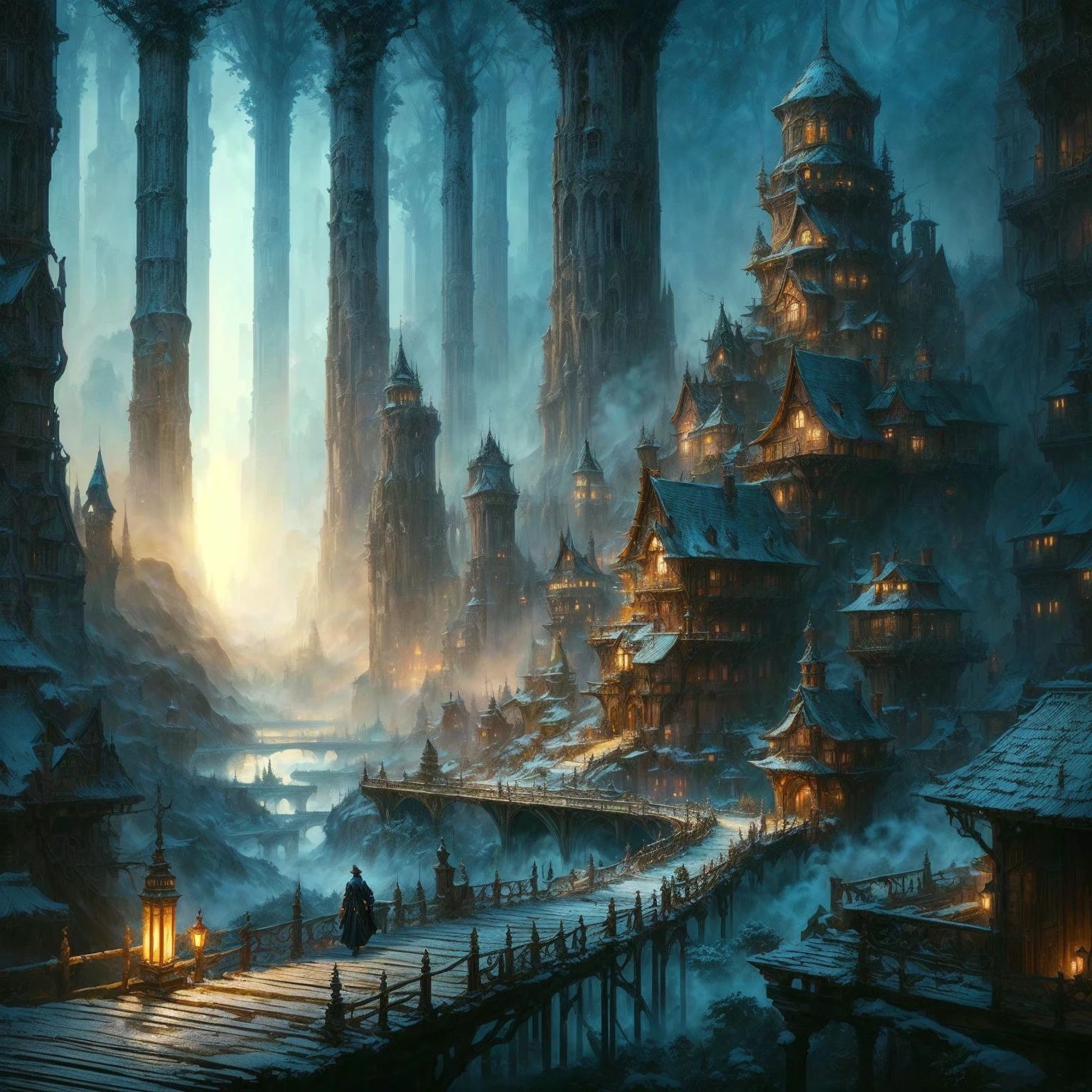 a painting of a cave with a waterfall and a bridge, highly detailed fantasy art, detailed fantasy digital art, beautiful fantasy cave scene, Fantasy art realistic painting, detailed fantasy art, fantasy art landscape, impressive fantasy landscape, breathtaking fantasy art, Wide Angle Fantasy Art, detailed matte fantasy painting, symmetrical epic fantasy art, Fantasy Painting HD, beautiful fantasy painting