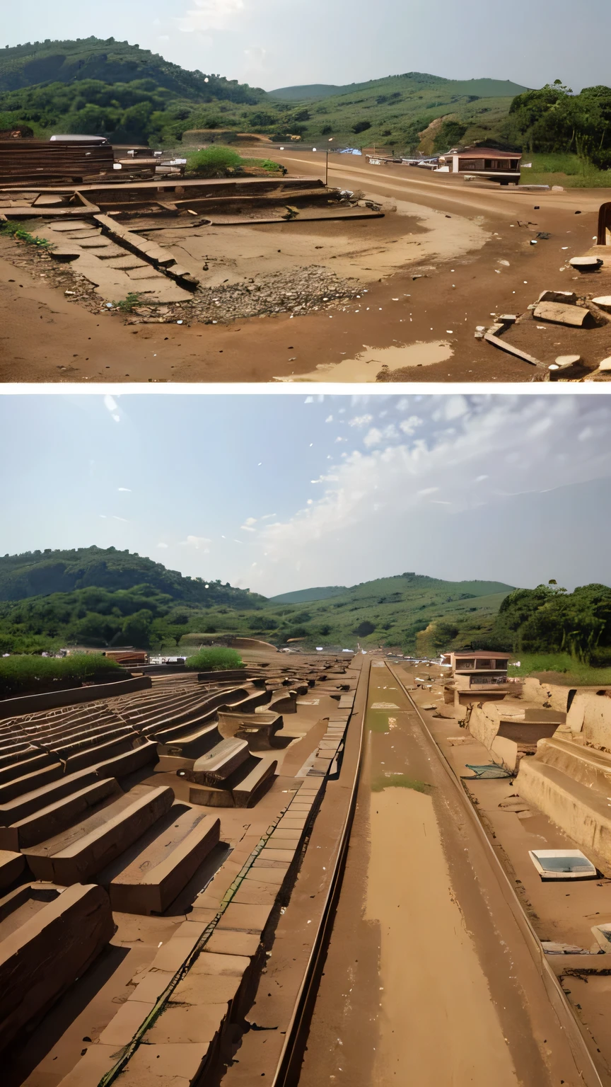 "Photomontages showing the impact of voting on communities and society, with before-and-after images of development projects in India"