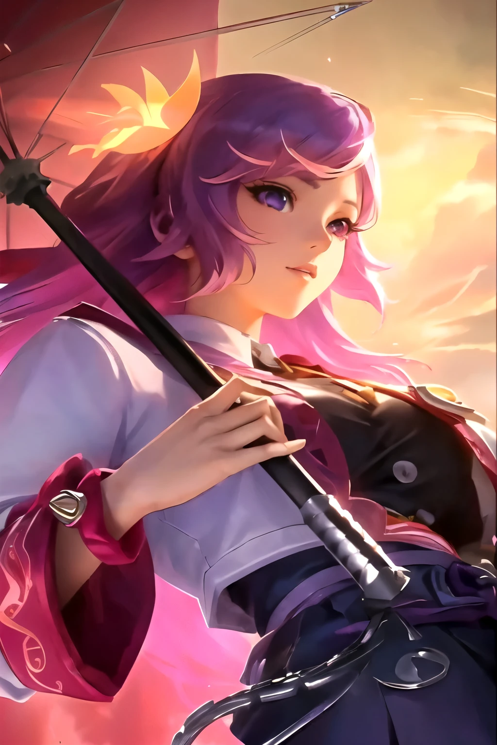 anime girl with purple hair holding a sword and a pink umbrella, extremely detailed artgerm, ig model | artgerm, artgerm lau, style artgerm, ! dream artgerm, artgerm. high detail, artgerm jsc, range murata and artgerm, artgerm detailed, artgerm portrait