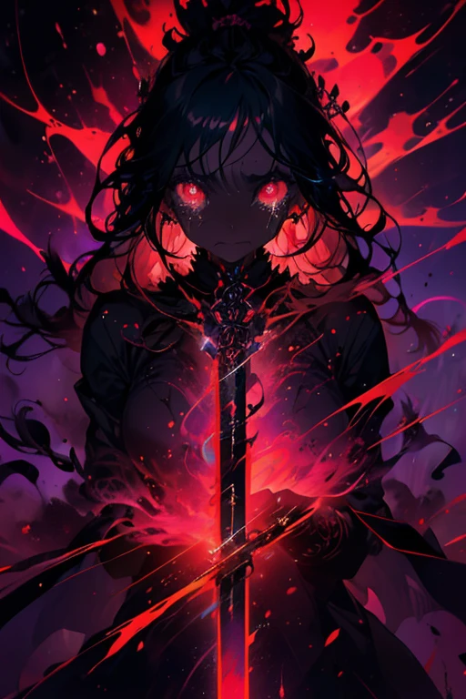 (The whole body is a shadow),(black skin)1girl,screaming expression,long hairstyles,red eyes,gothic ta,wild hair,darkness falls,revenge,hell,hatred,((tears of blood:1.2)),Dark world,despair