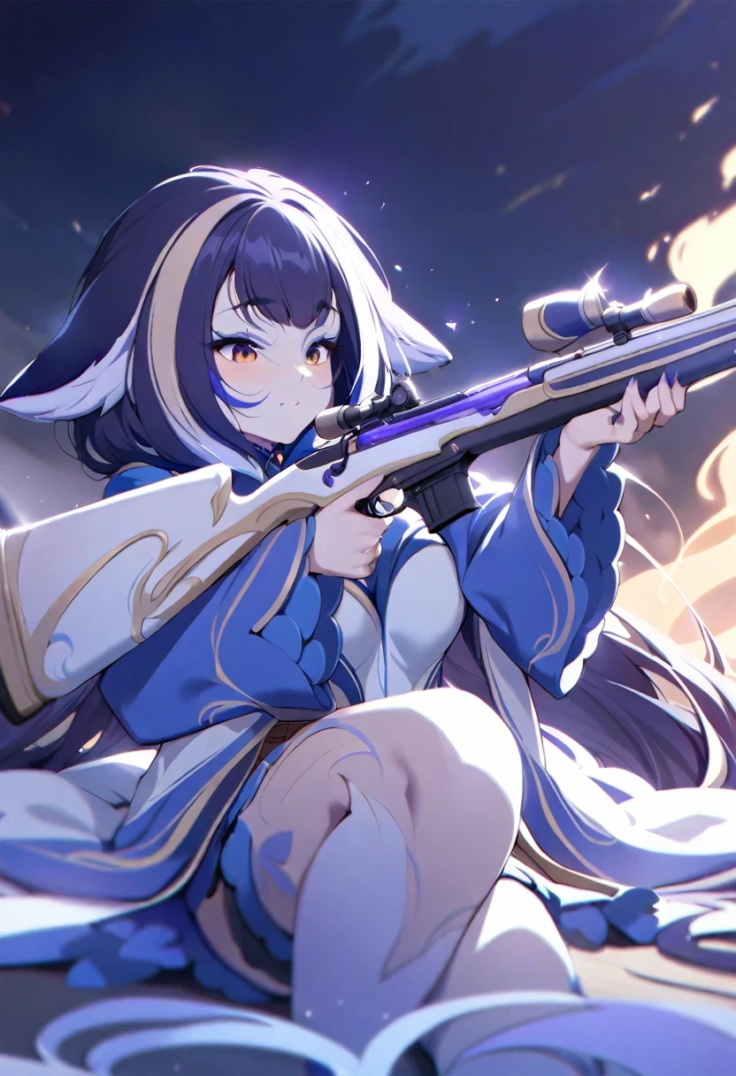 (shylily/(Twich/):1.5),(masterpiece:1.2),(best quality:1.2),a girl sHooting a rifle, Holding weapon, Holding rifle, Purposeing, Purpose, open fire, shooting