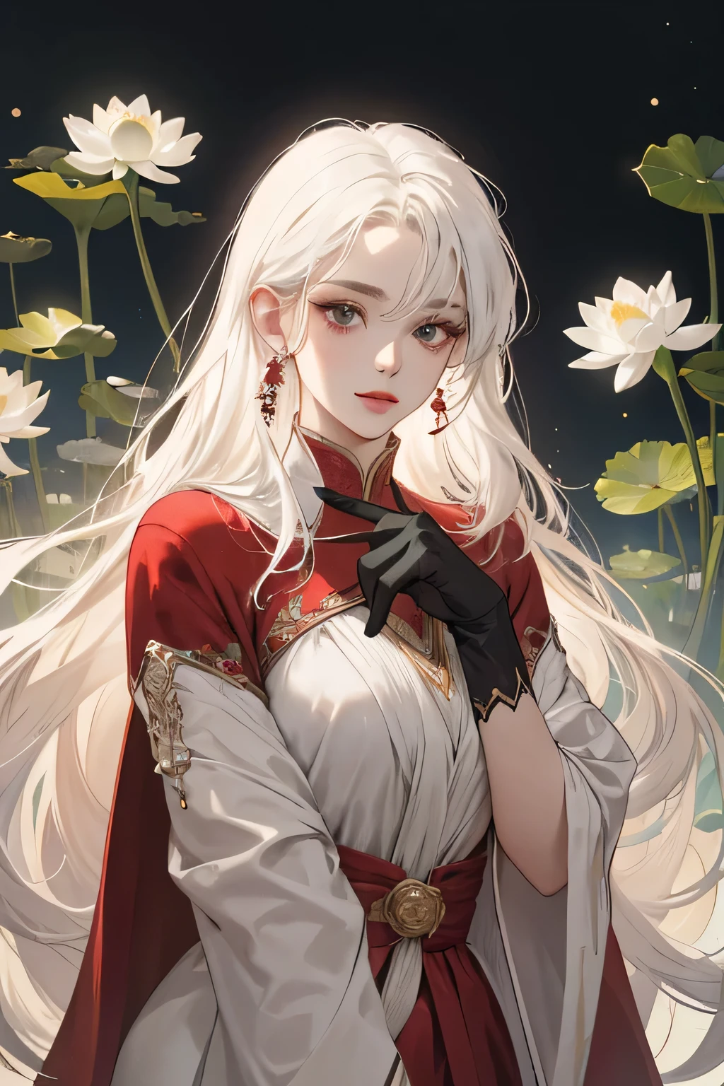 Empress, old women, women, 1 women, beautyfull, power, very tall, big body, perfect body, elegant, kharisma, shine, cool, depicting Equal eyes, (A female god) Look at camera, depicting delicate facial features, red yunani romawi dress, red gloves, gothic style, ribbon, long white hair, extreme detail, delicate depiction, black eyes, royal dress, elegant, noble, royal dress green victorian style, black eyes, black eyes, perfect eyes, jewerlly, white long hair, white long hair, with green victorian style, white lotus robe, gorgeus, dynamic angel