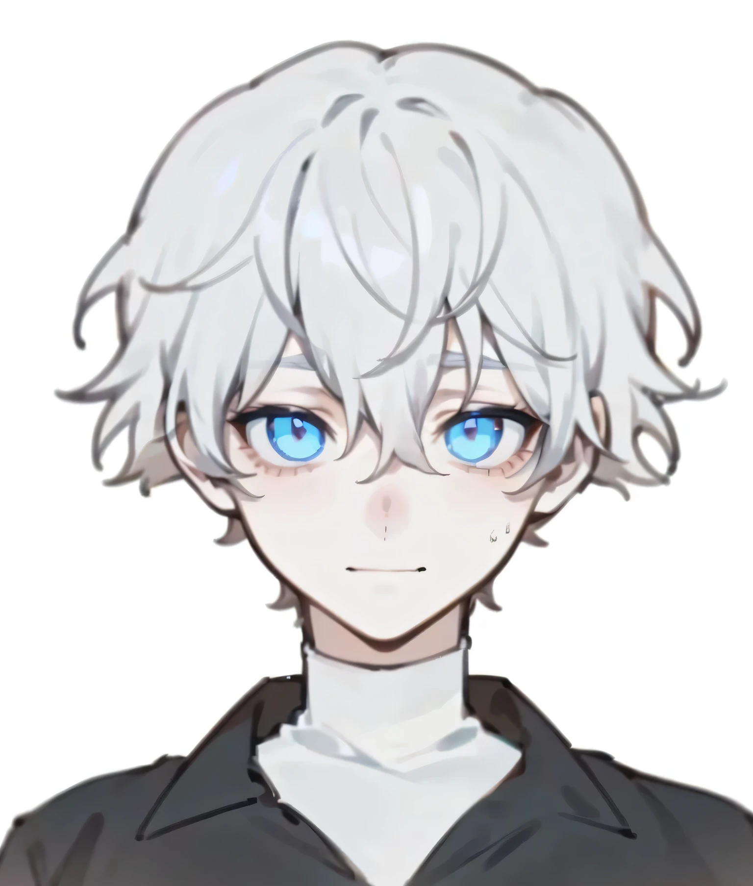 (a tired boy with blue eyes and white hair, dressed in a black sweatshirt, standing in the evening with sneakers and sweatpants, with shaggy hair and a thin build, illuminated by the sunset. He has tired eyes but a gentle smile, with a doll-like face and a pale complexion.)