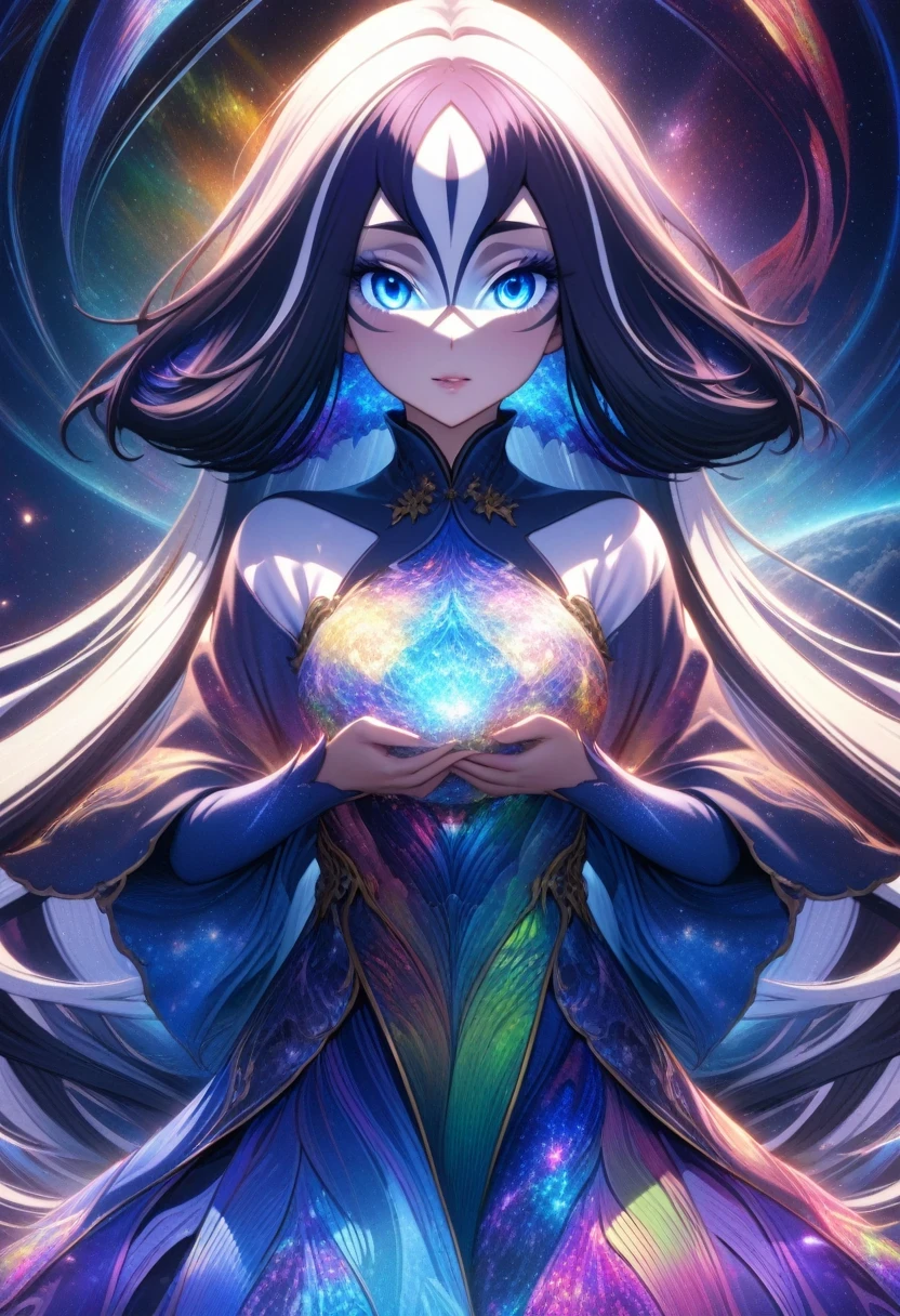 (shylily/(Twich/):1.5),(masterpiece:1.2),(best quality:1.2),(absurd, high resolution, Super detailed), 1 Girl, Solitary, Extremely detailed eyes, (official art, fair, Cosmic, atmosphere, Psychedelic and aesthetics:1.2), (Fractal Art:1.3), Colorful, The perfect color scheme, The most detailed