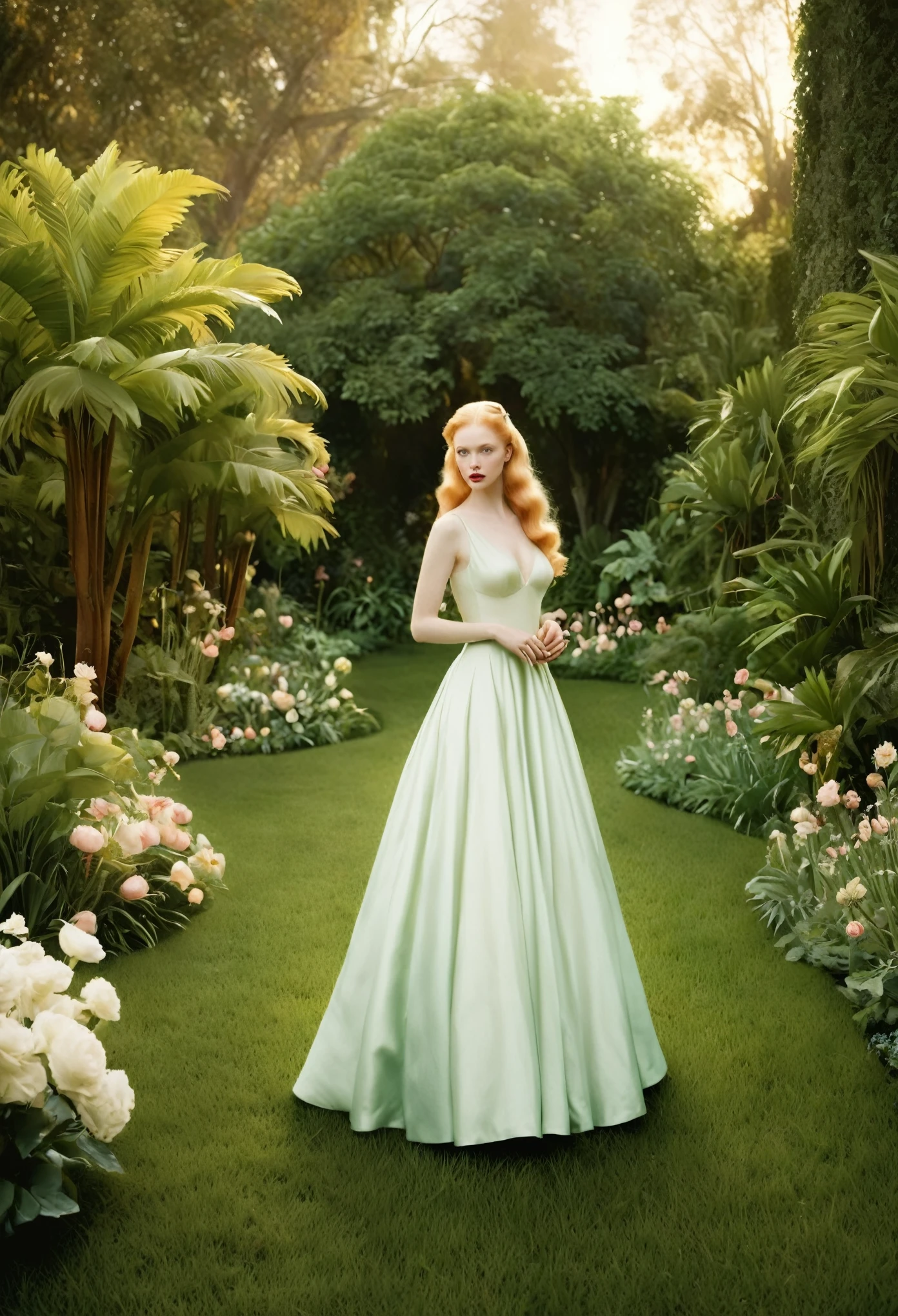 legendary actress, Deborah Ann Woll, mesmerizing beauty, enchantingly immersed in a serene garden during the twilight hours, captured by the talented photographer, Marianna Rothen, draws inspiration from the golden age of Hollywood. This breathtaking artwork, crafted with the finest attention to detail and emotion, presents Deborah Ann Woll as an ethereal woman, radiating both grace and strength. The garden, meticulously manicured with vibrant flowers and lush greenery, becomes a captivating backdrop that complements her captivating presence. Sparkling lights delicately dance through the foliage, creating a magical atmosphere that evokes a sense of wonder and awe. The portrait, rendered in the style of a hand-painted watercolor, showcases the artist's remarkable skill, capturing every intricate detail with precision and finesse. The color palette embraces soft pastel hues, gracefully blending together to enhance the ethereal beauty of Deborah Ann Woll. This masterpiece, with its high-resolution image quality and exceptional realism, transports viewers into a world where elegance and dreams intertwine. 

Please note that the prompt does not contain any explanations or additional sentences.