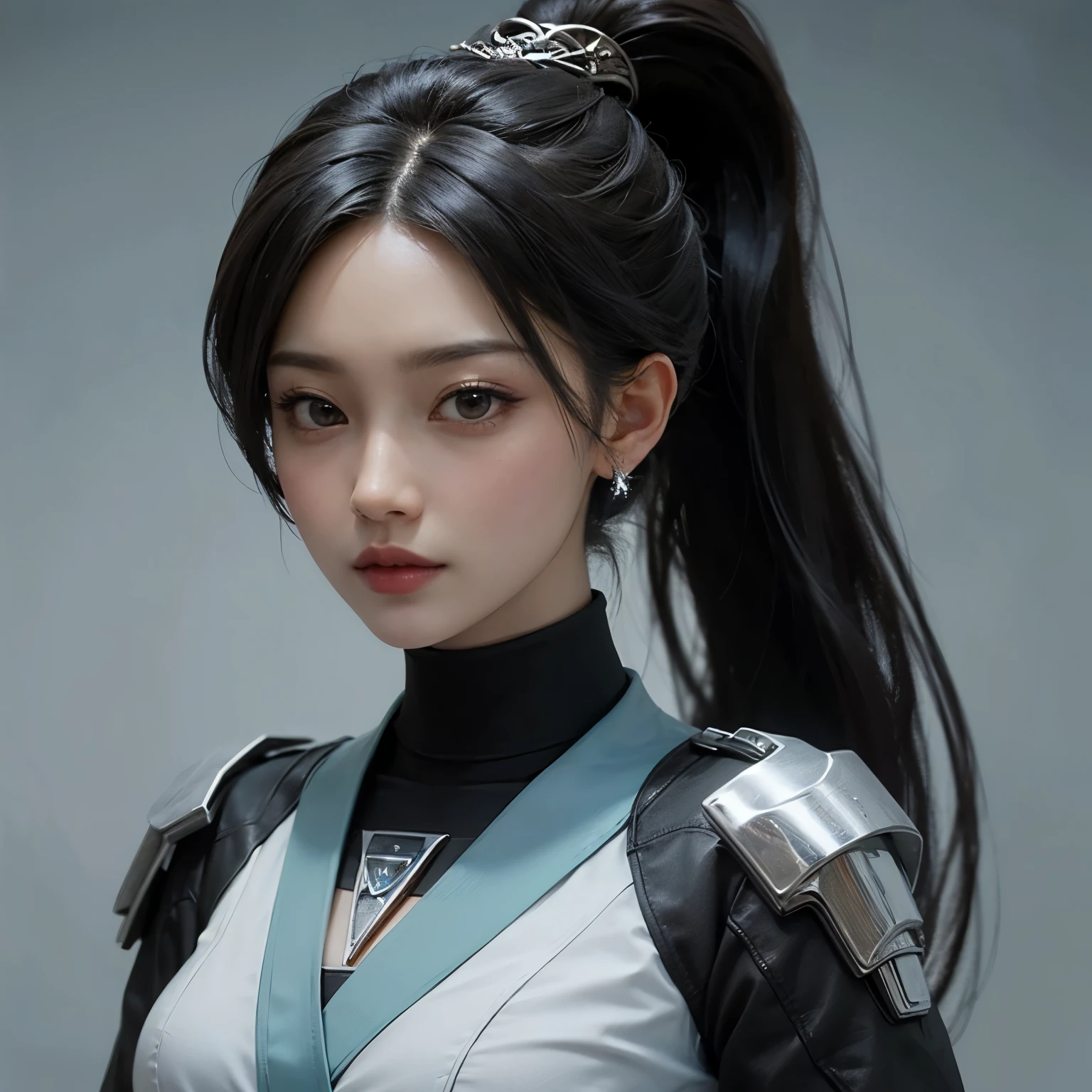 ((best quality)), ((masterpiece)), (detailed), perfect face. Black hair. Ponytail. Anime girl. Asian girl. Black eyes. Ulzzang.