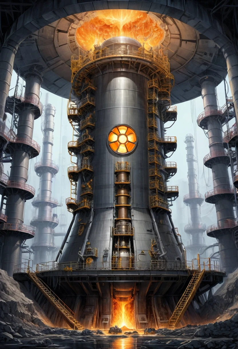 A nuclear reactor, melting down, catastrophic, radioactive, in a power plant, Inlaid Artwork|Sorcery art, (masterpiece, best quality, Professional, perfect composition, very aesthetic, absurdres, ultra-detailed, intricate details:1.3)