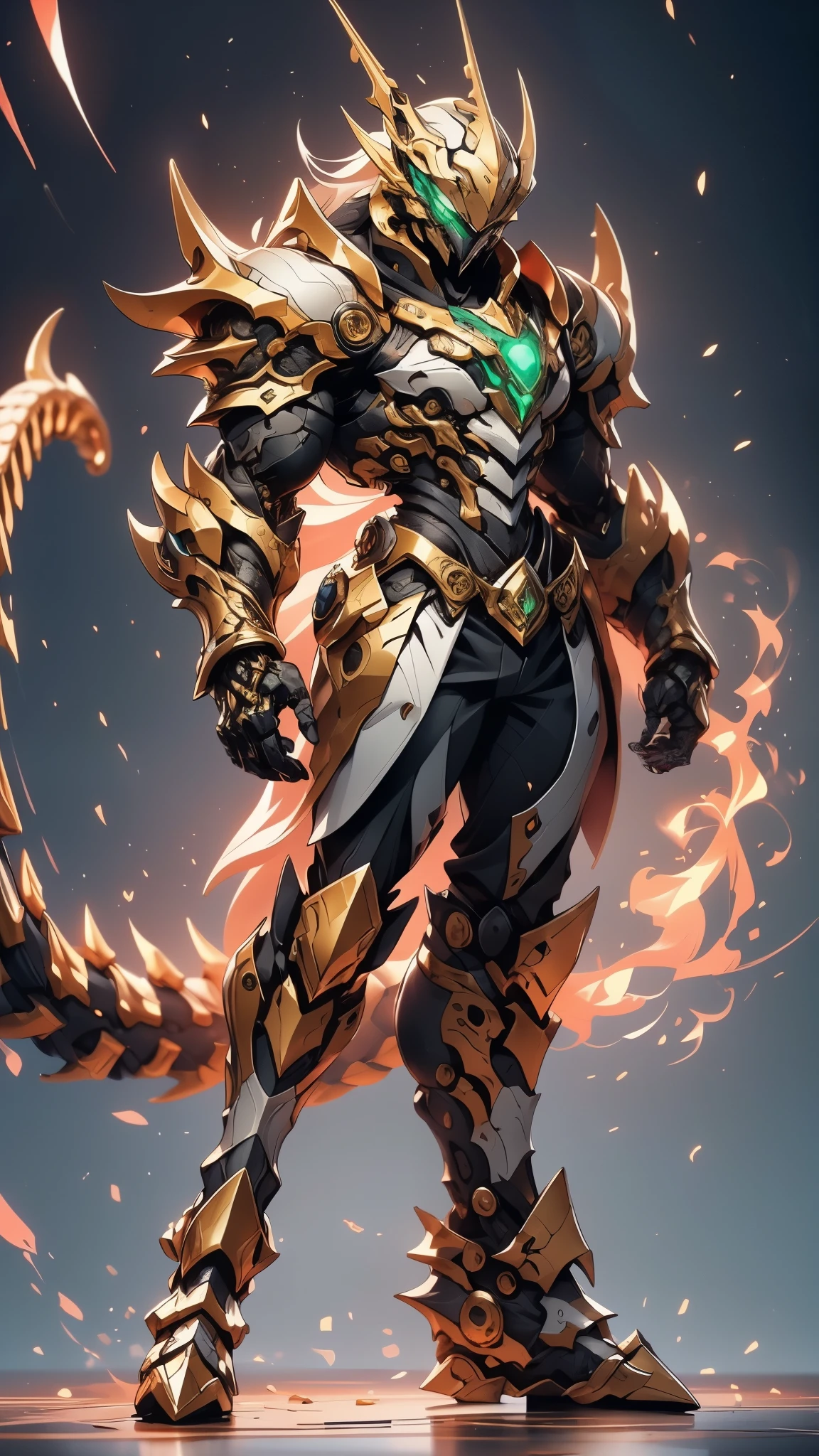 A man wearing a full-face helmet, a fantasy-style biotech armored combat suit, green eyes, (a composite layered chest armor), fully enclosed shoulder guards, matching arm and leg guards, the belt is adorned with dragon claw grasping orbs, (primarily black with red accents), the design balances heavy with agility, a high-tech bio-mecha armor, (lion concept Armor, stand on the top of a skyscraper in a futuristic sci-fi city), this character embodies a finely crafted fantasy-surreal style armored hero in anime style, exquisite and mature manga art style, (element, plasma, energy, the armor glows), ((male:1.5)), metallic, real texture material, dramatic, high definition, best quality, highres, ultra-detailed, ultra-fine painting, extremely delicate, professional, perfect body proportions, golden ratio, anatomically correct, symmetrical face, extremely detailed eyes and face, high quality eyes, creativity, RAW photo, UHD, 32k, Natural light, cinematic lighting, masterpiece-anatomy-perfect, masterpiece:1.5