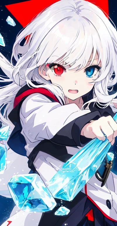 anime girl with long white hair holding a ice sword, ice magic circle, best anime 4k konachan wallpaper, white haired deity, zerochan art, anime art wallpaper 8 k, anime style 4 k, ufotable art style, detailed key anime art, anime art wallpaper 4 k, anime art wallpaper 4k, ryuko matoi, white haired, anime wallaper, (((heterochromia, blue and red eyes)))
