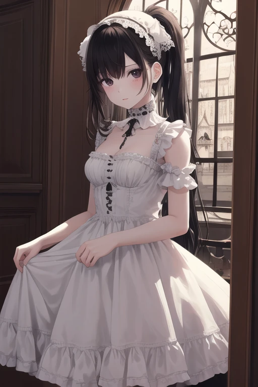 Cute girl，Highest，masterpiece，high resolution，Gothic，White Dress，Decorated，beautiful，