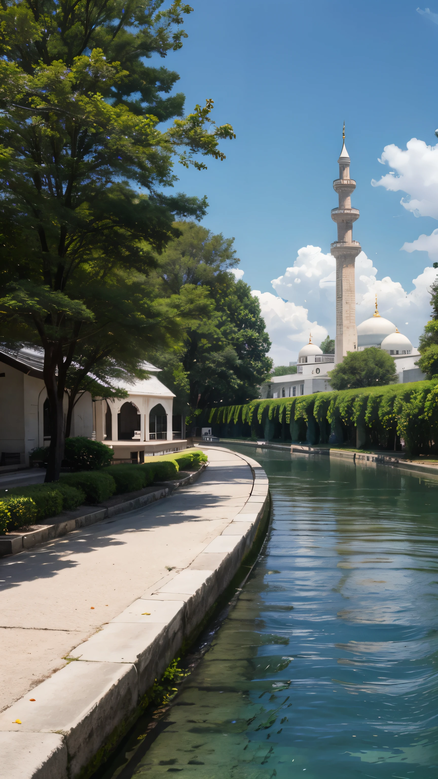 mosque, beautiful, exterior, trees, sexy, river