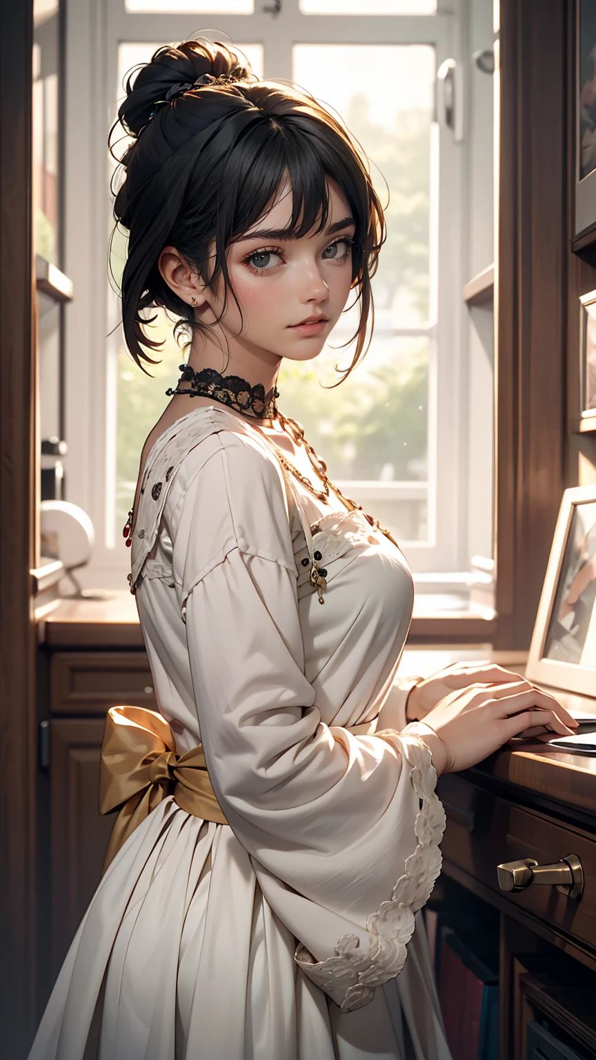 High resolution, masterpiece, Ruka Sarashina, short hair, Black Hair, (alone), One girl, cute, interior, Fine grain, (Iris)