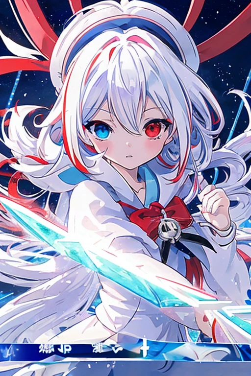 anime girl with long white hair holding a ice sword, ice magic circle, best anime 4k konachan wallpaper, white haired deity, zerochan art, anime art wallpaper 8 k, anime style 4 k, ufotable art style, detailed key anime art, anime art wallpaper 4 k, anime art wallpaper 4k, ryuko matoi, white haired, anime wallaper, (((heterochromia, blue and red eyes)))