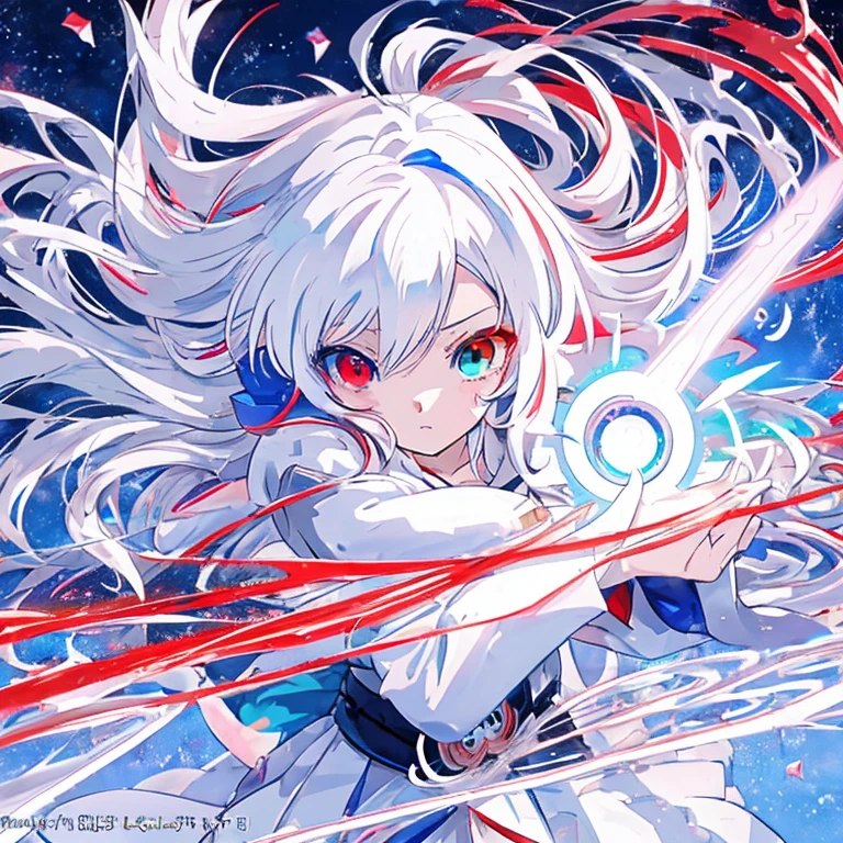 anime girl with long white hair holding a ice sword, ice magic circle, best anime 4k konachan wallpaper, white haired deity, zerochan art, anime art wallpaper 8 k, anime style 4 k, ufotable art style, detailed key anime art, anime art wallpaper 4 k, anime art wallpaper 4k, ryuko matoi, white haired, anime wallaper, (((heterochromia, blue and red eyes)))