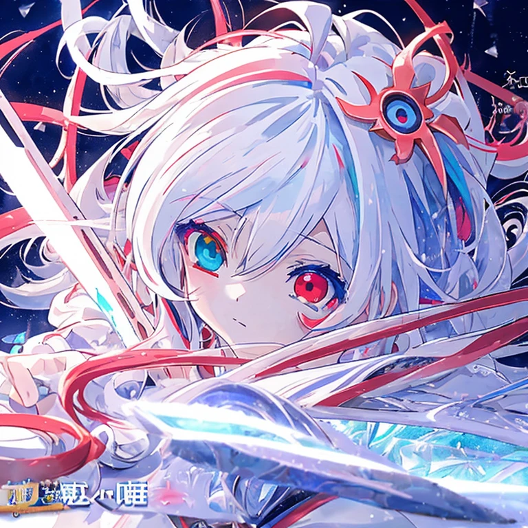 anime girl with long white hair holding a ice sword, ice magic circle, best anime 4k konachan wallpaper, white haired deity, zerochan art, anime art wallpaper 8 k, anime style 4 k, ufotable art style, detailed key anime art, anime art wallpaper 4 k, anime art wallpaper 4k, ryuko matoi, white haired, anime wallaper, (((heterochromia, blue and red eyes)))