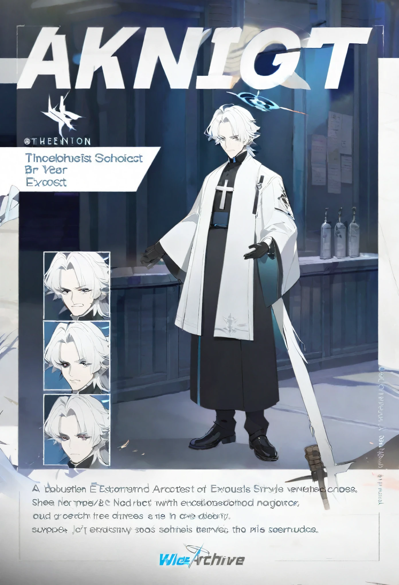One Man,exorcist,whole body,Concept Art,Blue Archive Wind,Arknights Wind,cross,Priest,