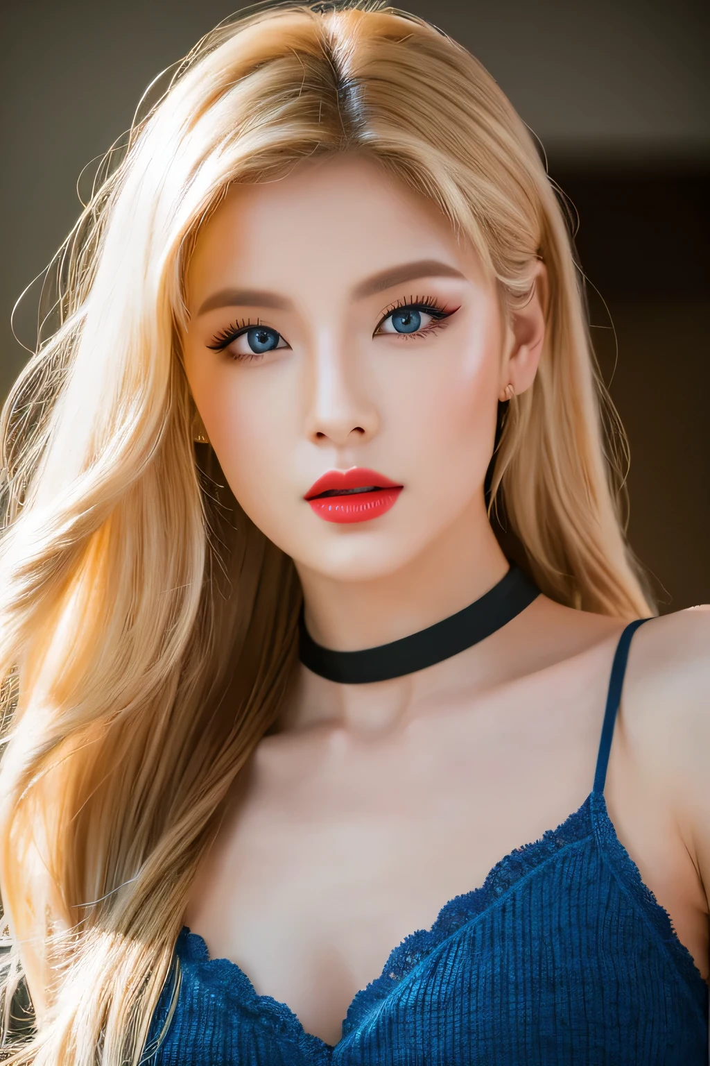 An unparalleled masterpiece, Ultra-realistic 8K CG, Perfect artwork, ((Image of a perfect woman)), Mature Woman, Tight waist, charm, clean, Beautiful Face, {Very delicate and beautiful girl} , 8k wallpaper, {{{masterpiece}} }, 1 girl, blonde, blue eyes, American Drama「Charlie's Angels」、Long Hair,  Red lips,double eyelid、I&#39;Apply mascara、 alone,  (Shiny skin),photo shoot on the beach、Wearing a red bikini、Pose like a model、The sea of Shikanoshima、