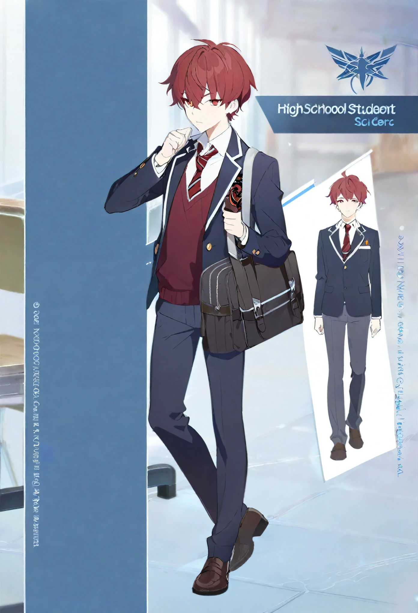 One Man,high school student,School,shirt,Red tie,whole body,Concept Art,