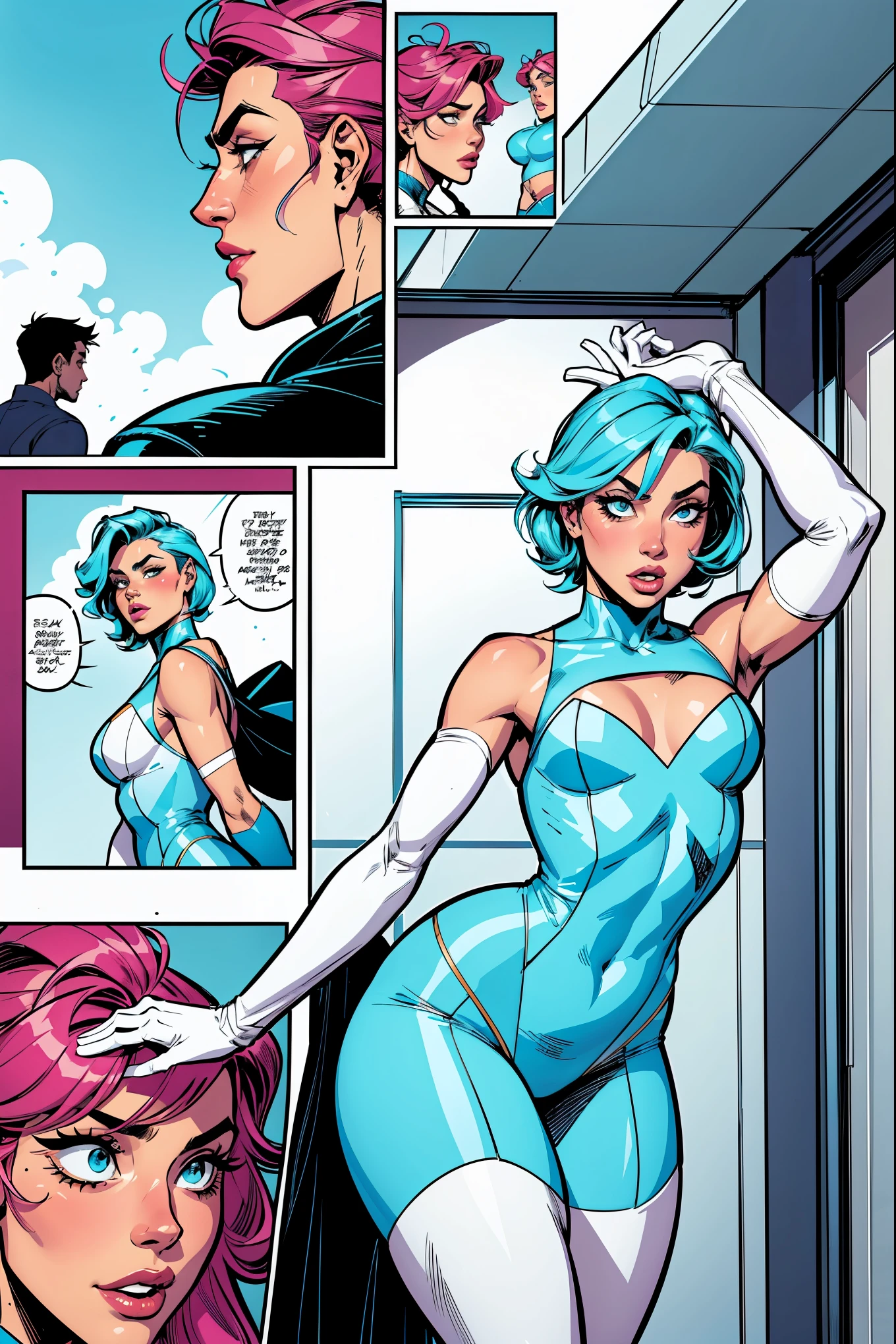 American comics, the comic story is presented in multiple feminine and kawaii panels with color. A femboy goes on a adventure trying to find his first feminine outfit.