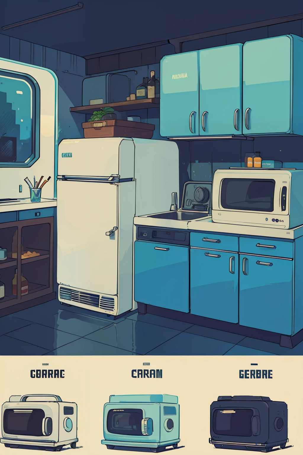 Los refrigeradores retro cobran vida en forma de Pixel art, with every square and pixel meticulously designed to transport us back in time. Refrigerador lleno de alcohol, It stands out for its dark colors and sharp focus. The retro aesthetic is further emphasized through the use of vintage graphics and the smooth, grainy texture reminiscent of old television screens.
