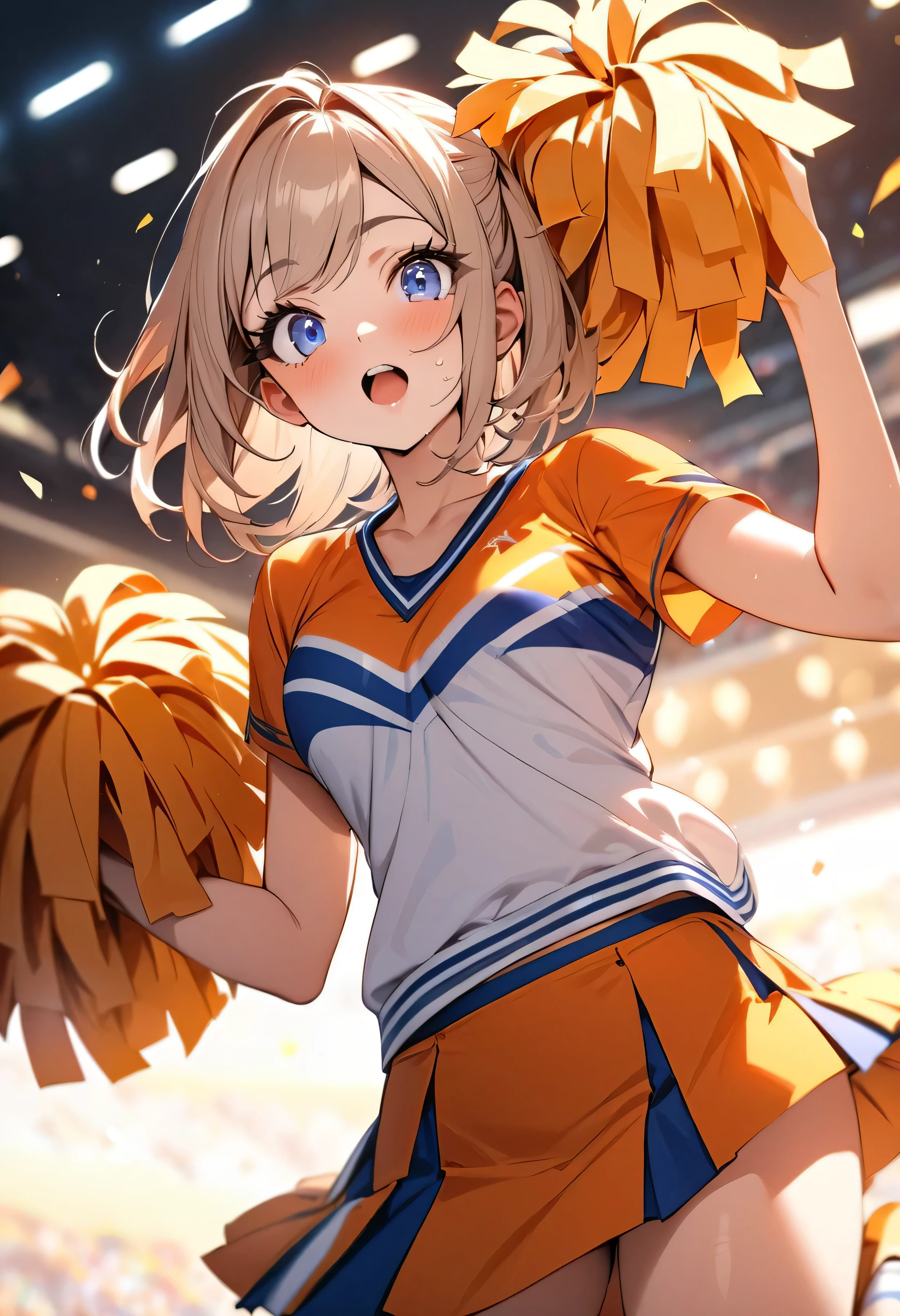 (masterpiece:1.2), (highest quality:1.2), Perfect Eyes, Perfect Face, Perfect lighting, One girl,bob, Complicated hairstyle, compensate, , Thick eyelashes, Dressed as a ,Cheerleader,jumping