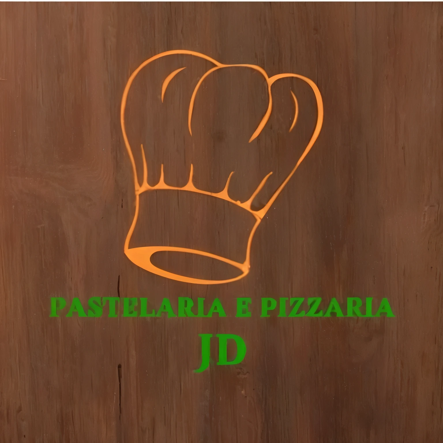 a close-up of a wooden board with a chef's hat, pizza italiana, caixa de pizza, por Bernard Papai, logotipo da empresa com a frase pastelaria_pizzariajd
