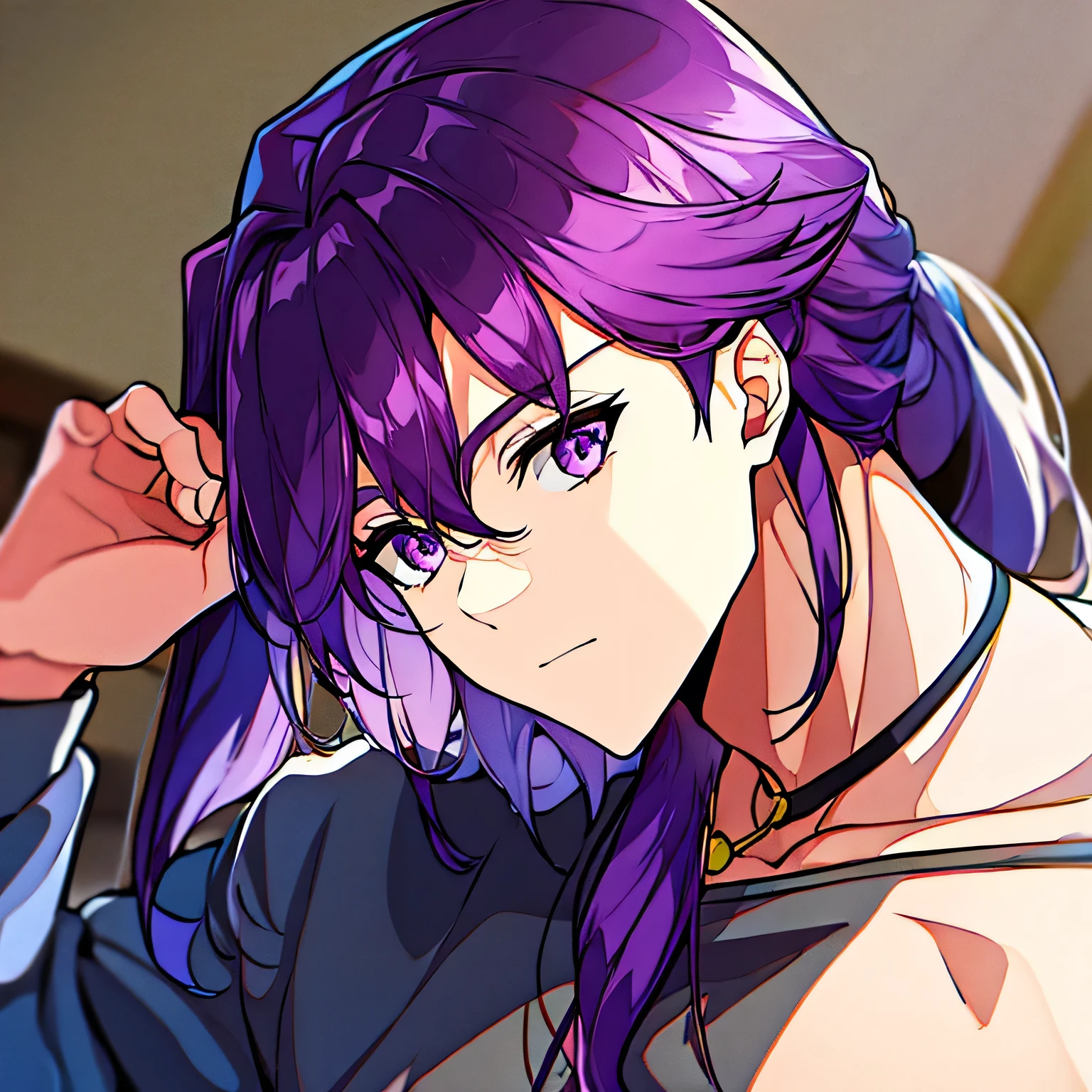 Boy with dark purple hair and unicorn horn