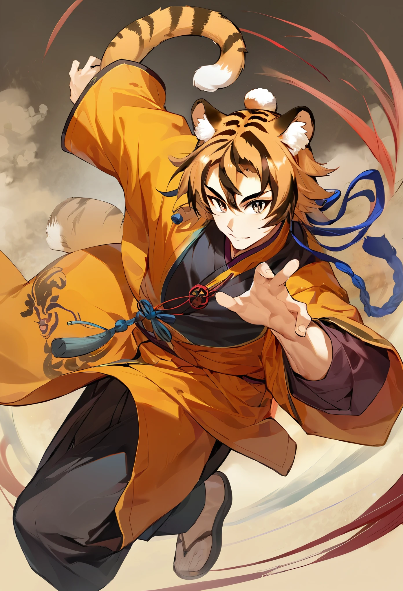 Chinese, male 1tiger, solo, masterpiece, taijitu, Kung Fu,
