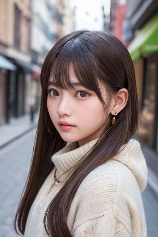 one girl, (a beauty girl, Delicate girl:1.3), (:1.3),
break, (Street view:1.2), (Winter clothes:1.2),
break, Extremely fine resolution, (Symmetrical eyes:1.3),
break, Small breasts, Brown eyes, Parted bangs, Brown Hair, girl,
break, (Eye and facial details:1.0), (Get closer to the face, Zoom in on face, Face Focus:1.0),
break, (masterpiece, highest quality, Very detailed, Detailed face, 8k)、From above、Earrings、Twin tails、Blushing、Embarrassing表情、I'Embarrassing、