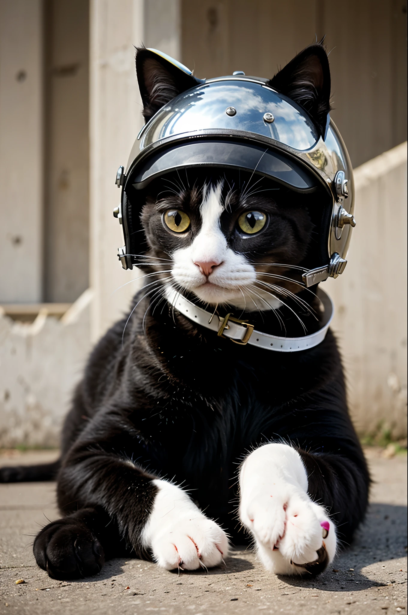 Cat wearing a helmet