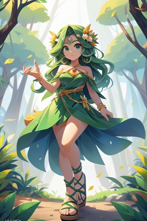 Nome completo: Gaia Greenleaf
Pode:
Manipulate the earth and control plants Create earthquakes and landslides Heal through contact with nature Color: Verde esmeralda
Estilo de roupa:
Long green dress with leaf details Rustic sandals Green cape with vine details Accessories:
Coroa de flores e folhas
Bracelete com pedras verdes
Colar com pingente de folha
Tela de fundo:
lush forest with tall trees, plantas e animais da natureza
