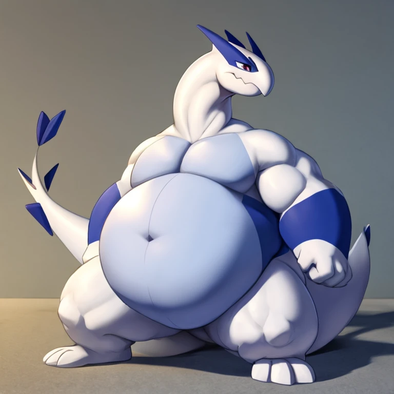 Lugia, similar a pokemon, cheered up, chubby, male focus, stomach, blue underwear, pleased, needy expression, expanding lump, detailed bulging lump, big balls, nipples, pose sexy