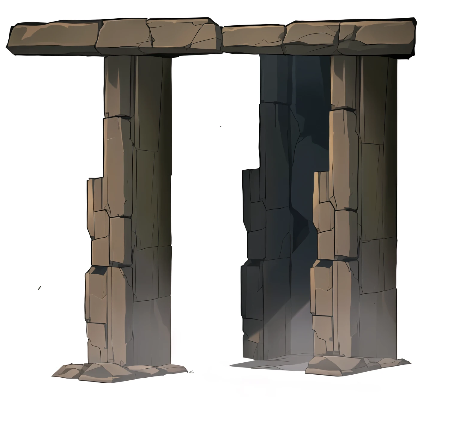 there is a cartoon of a stone arch with a door, paredes e pilares de pedra escura, recurso de jogo separado, mysterious temple scenery, ruins, em um altar antigo, templo em ruins, background is the ruins, design de ambiente de jogo 2 d, ancient ruins background, arte do jogo 2D, arte do jogo 2d, conceito de jogo, Recurso de jogo 2D, fundo da caverna
