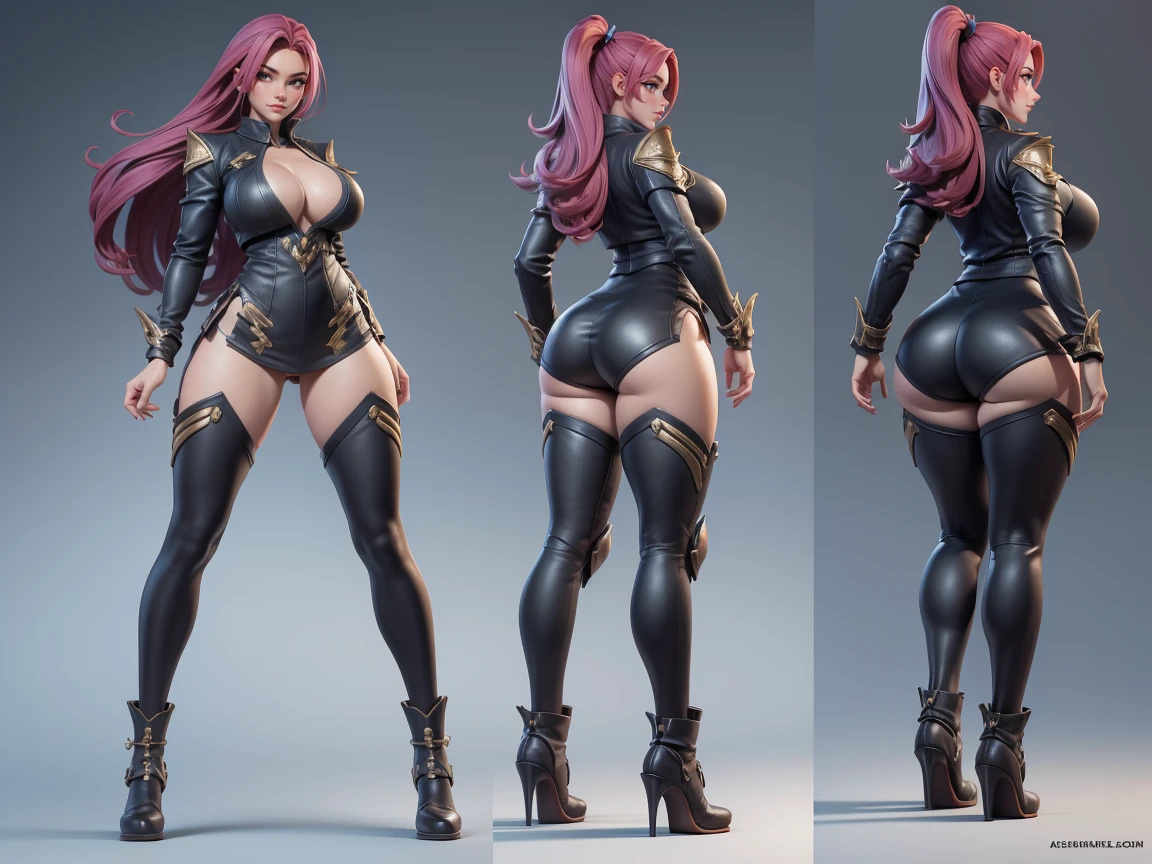 3D, Female original character action reference sheet adoptable, Full body, Huge legs, Huge Breasts, action pose, highly detailed Beautiful face, 