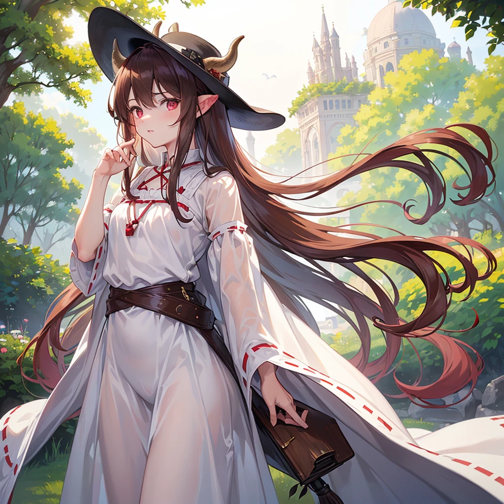 (a young peasant girl with long dark hair),(beautiful detailed eyes,sharp red eyes,defined reddish eyes),(beautiful detailed lips),(three cowboy farmers),(a handsome medium-height man),(defined silver hair),(rosy white skin),(bovine tail and ears),(another handsome slightly taller man),(timid appearance),(lightly tousled brownish hair),(small bull-like horns),(small bovine ears and tail),(one more handsome man),(a bit more robust),(dark reddish hair),(bovine ears and tail),(firm posture),(strong farmer),(a cowboy hat),(hiding his bovine horns).