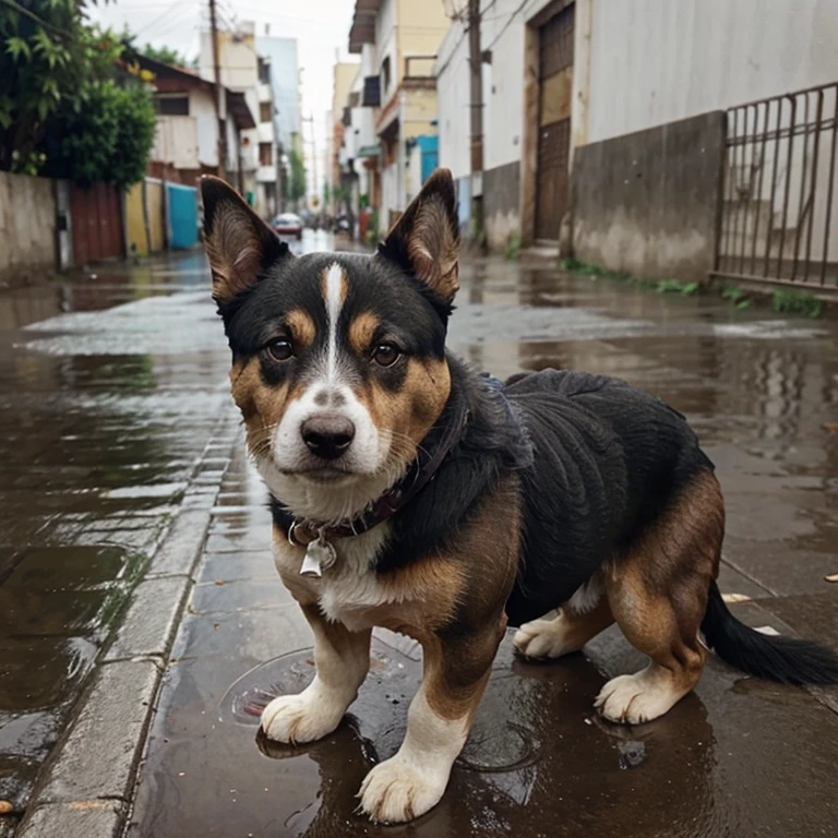 Perrito abandonado bajo la lluvia