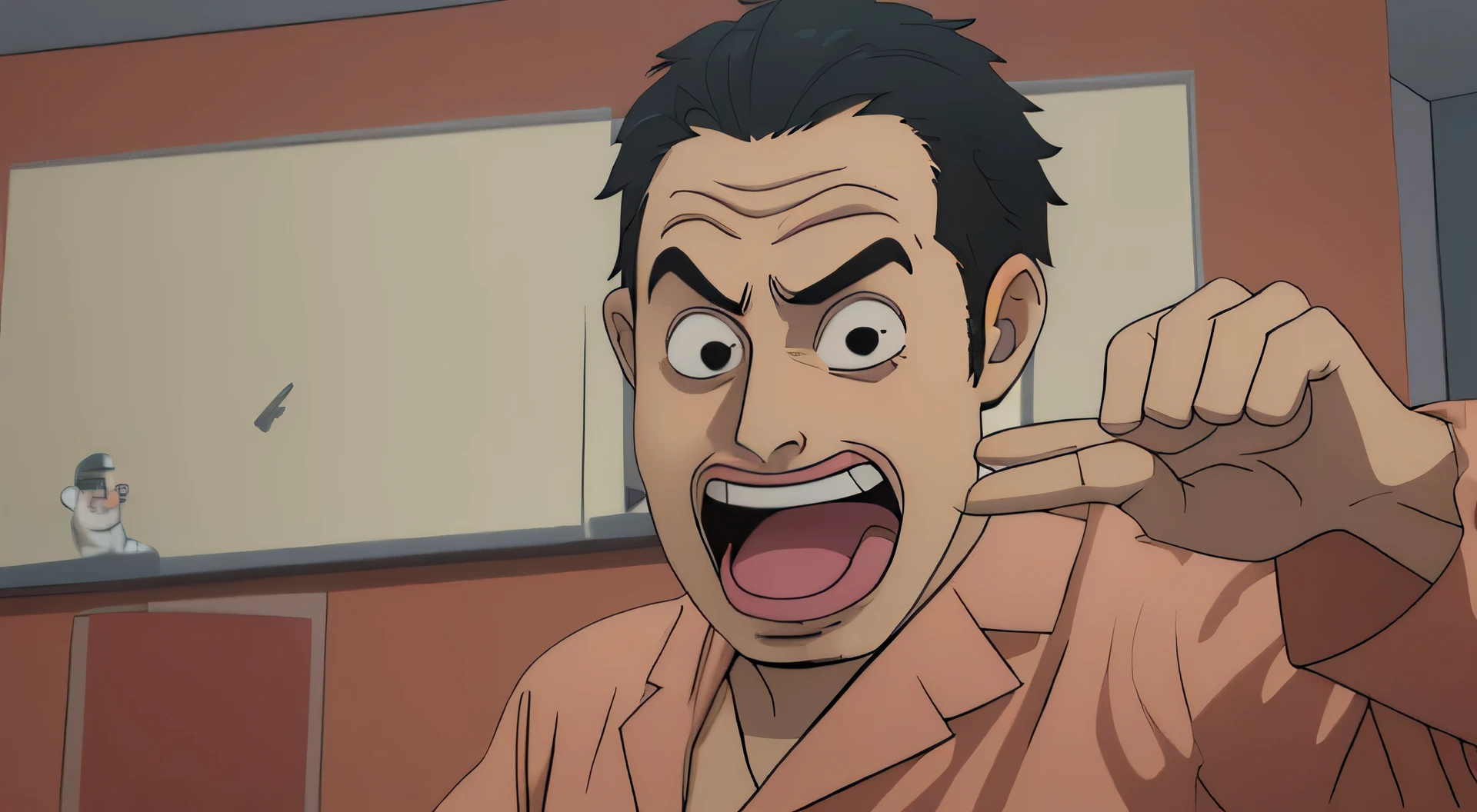 A man in pajamas yawns