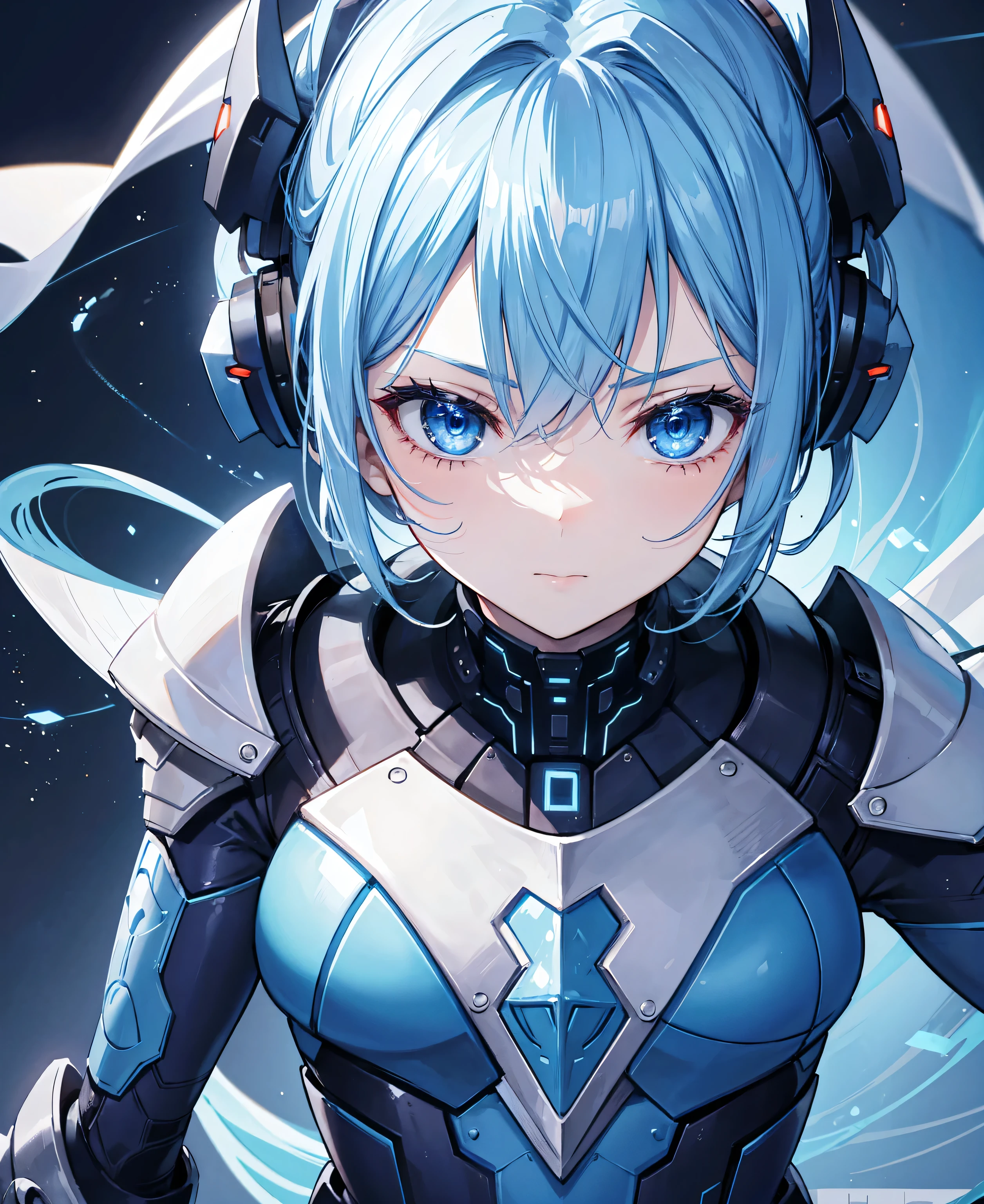 8k, highest quality, (real:1.4), Original photo, 1 girl, Asari Hair, Biological Amplifier, refined armor, posture: Peace talks between warring factions, smart blue eyes