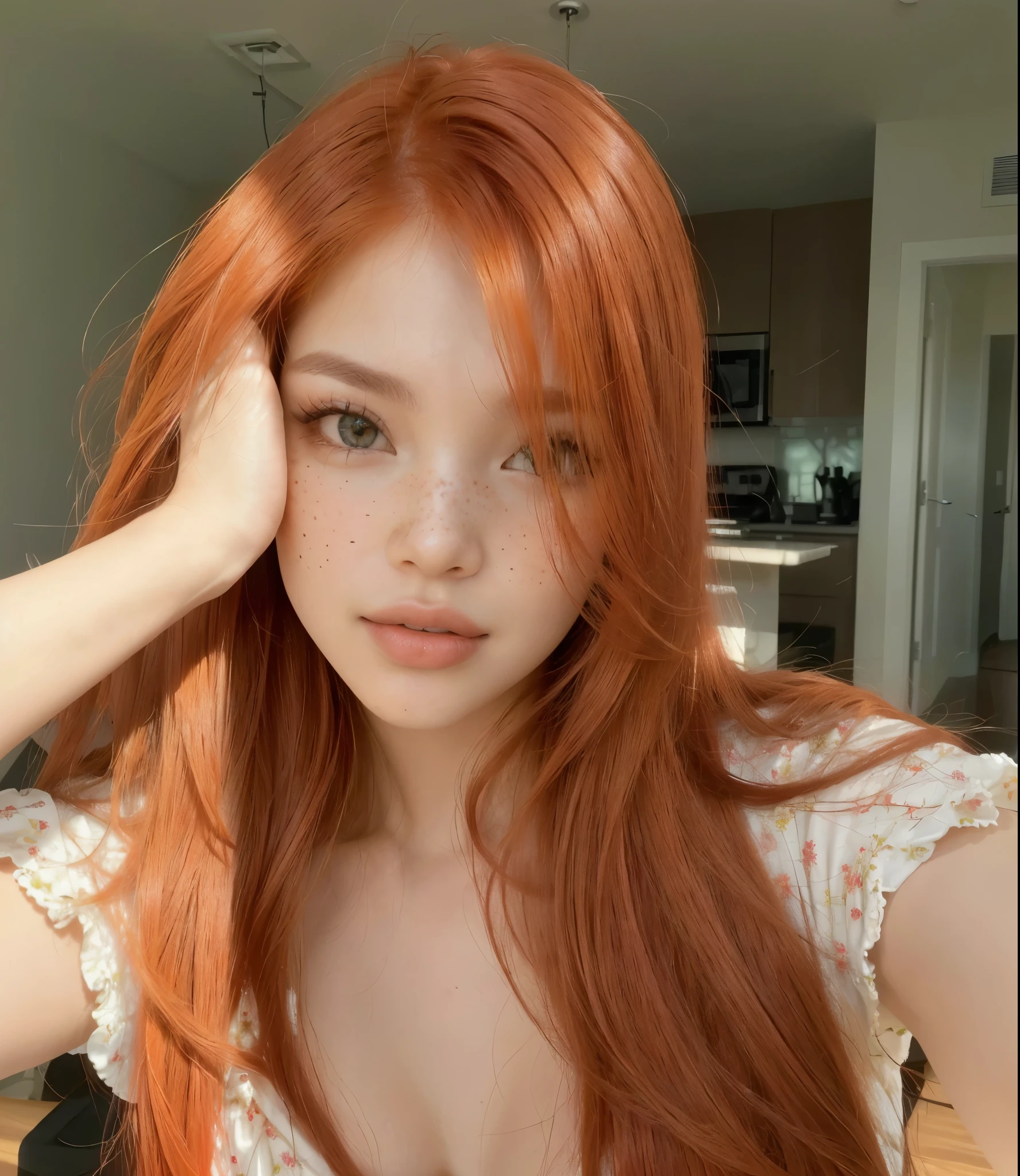 mulher ruiva com cabelos longos e olhos azuis posando para uma foto, ela tem cabelo longo redoranjado, amoranto, ela tem longos cabelos castanhos alaranjados, flowing cabelo ruivo, red hair and attractive features, Red head, she is redhead, ela tem cabelo ruivo, better known as amoranto, garota ruiva, cabelo ruivo with freckles, cabelo ruivo Jennie kim blackpink