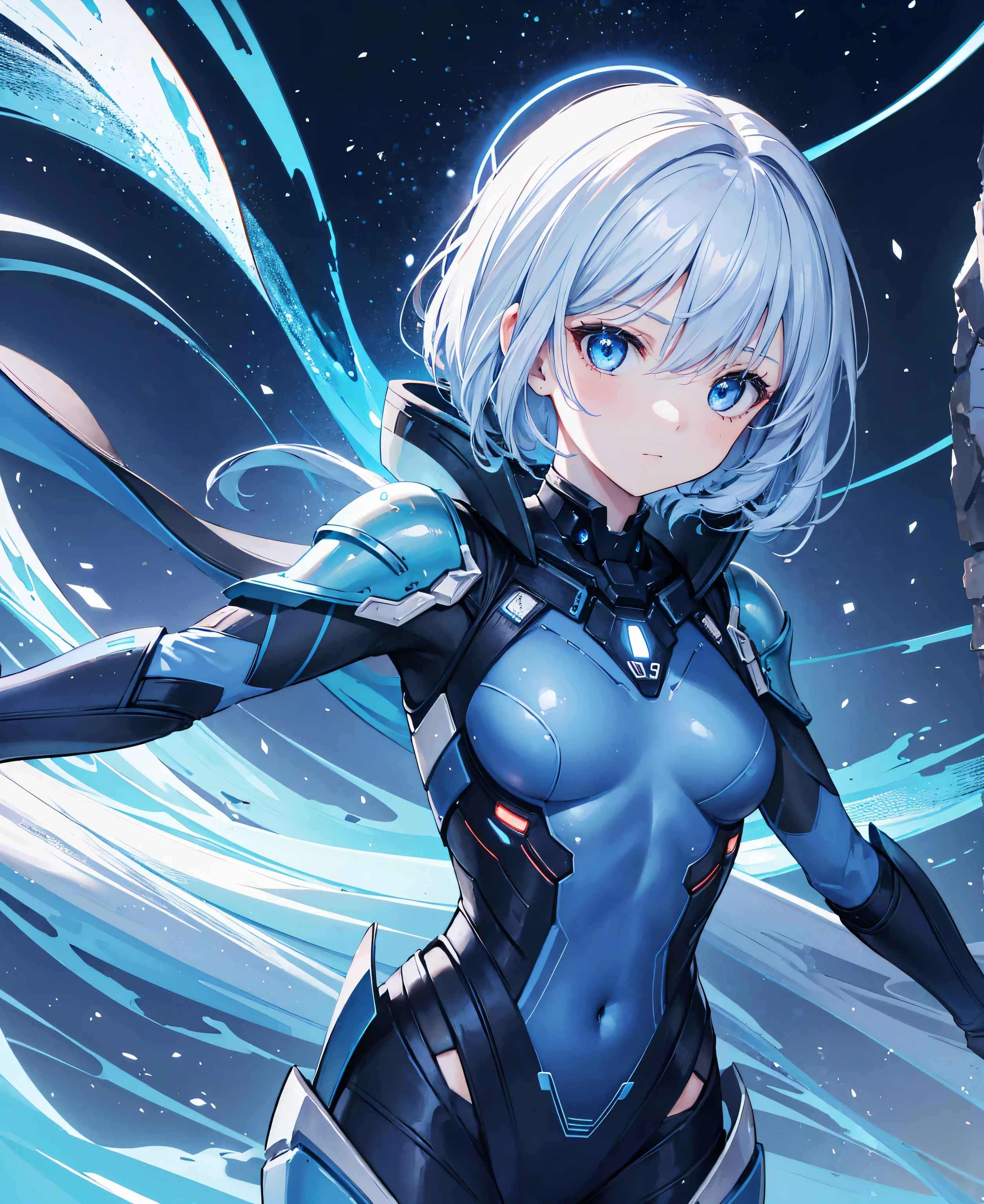8k, highest quality, (real:1.4), Original photo, 1 girl, Asari Hair, Biological Amplifier, refined armor, posture: Peace talks between warring factions, smart blue eyes