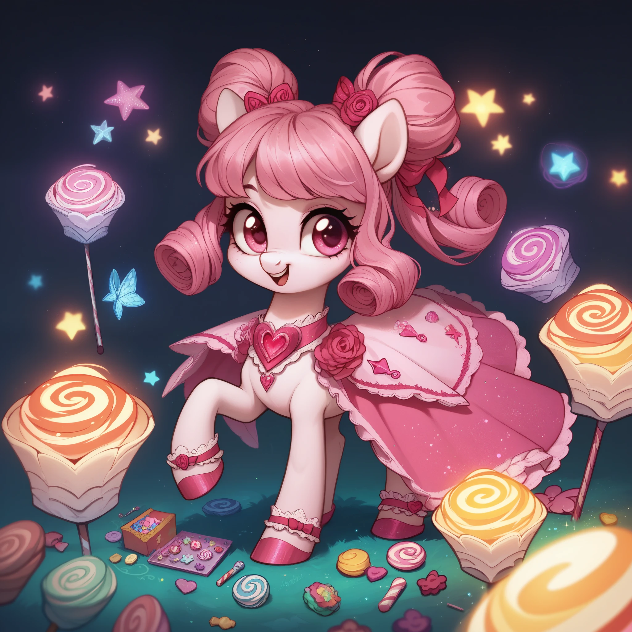 score_9,score_8_up,score_7_up,score_6_up, cute pony, kawaii ****ta fashion, glowing backlight, candy, pink scene, glitter, whimsical, enchanted, magical, fantasy art concept, intricate details,