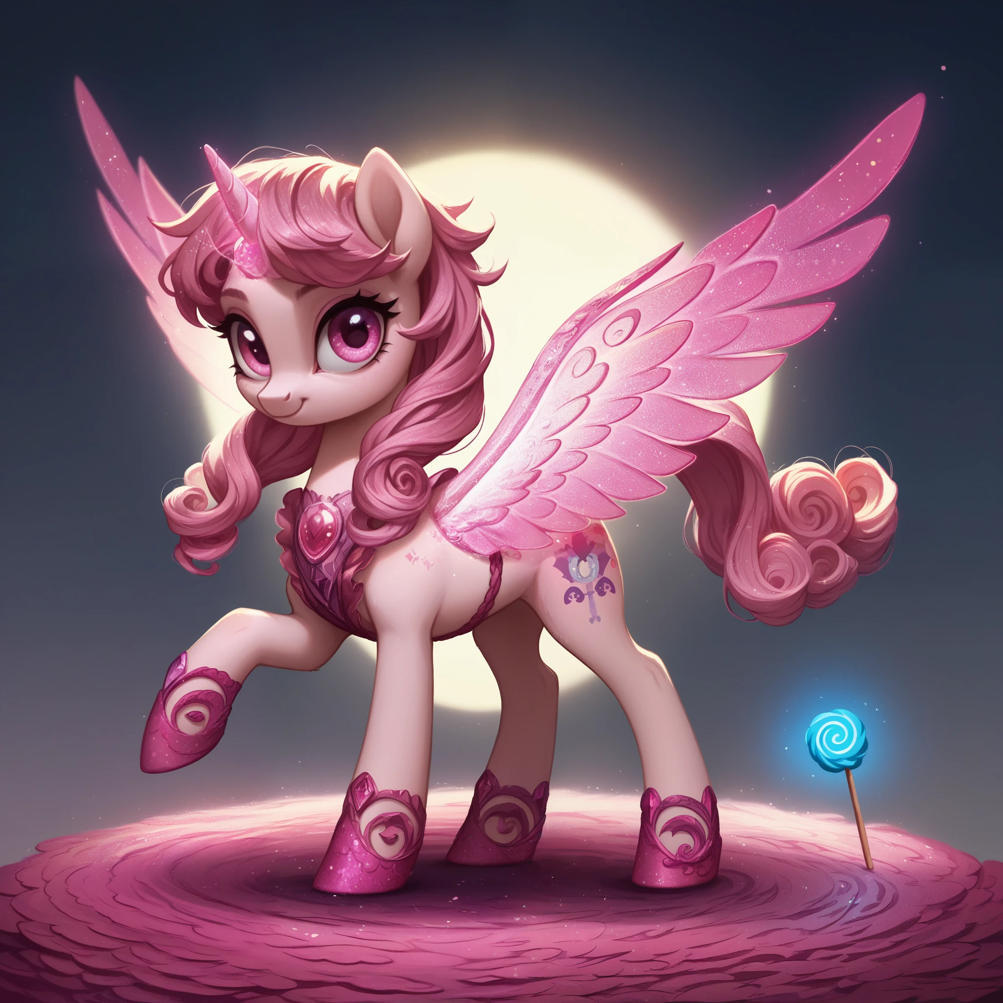 score_9,score_8_up,score_7_up,score_6_up, cute pony, kawaii lolita fashion, glowing backlight, candy, pink scene, glitter, whimsical, enchanted, magical, fantasy art concept, intricate details,