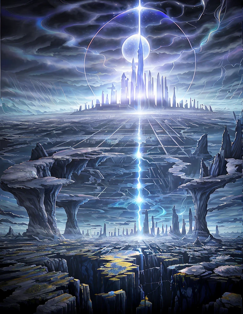 In a surreal landscape of interconnected parallel universes, ethereal bridges of shimmering light stretch out towards infinity. Ancient towers, inherently different yet inherently the same, stand tall in each dimension. The sky is a canvas of ever-changing hues, swirling together in a mesmerizing dance of colors.
Liquid clouds from one reality flow into the next, forming strange patterns that defy logic. Diorama-like scenes unfold before your eyes, each revealing intriguing glimpses of life in alternative dimensions. The ground underfoot is a puzzle of cracked and badly damaged walls, yet somehow, they hold an uncanny allure.
Glowing