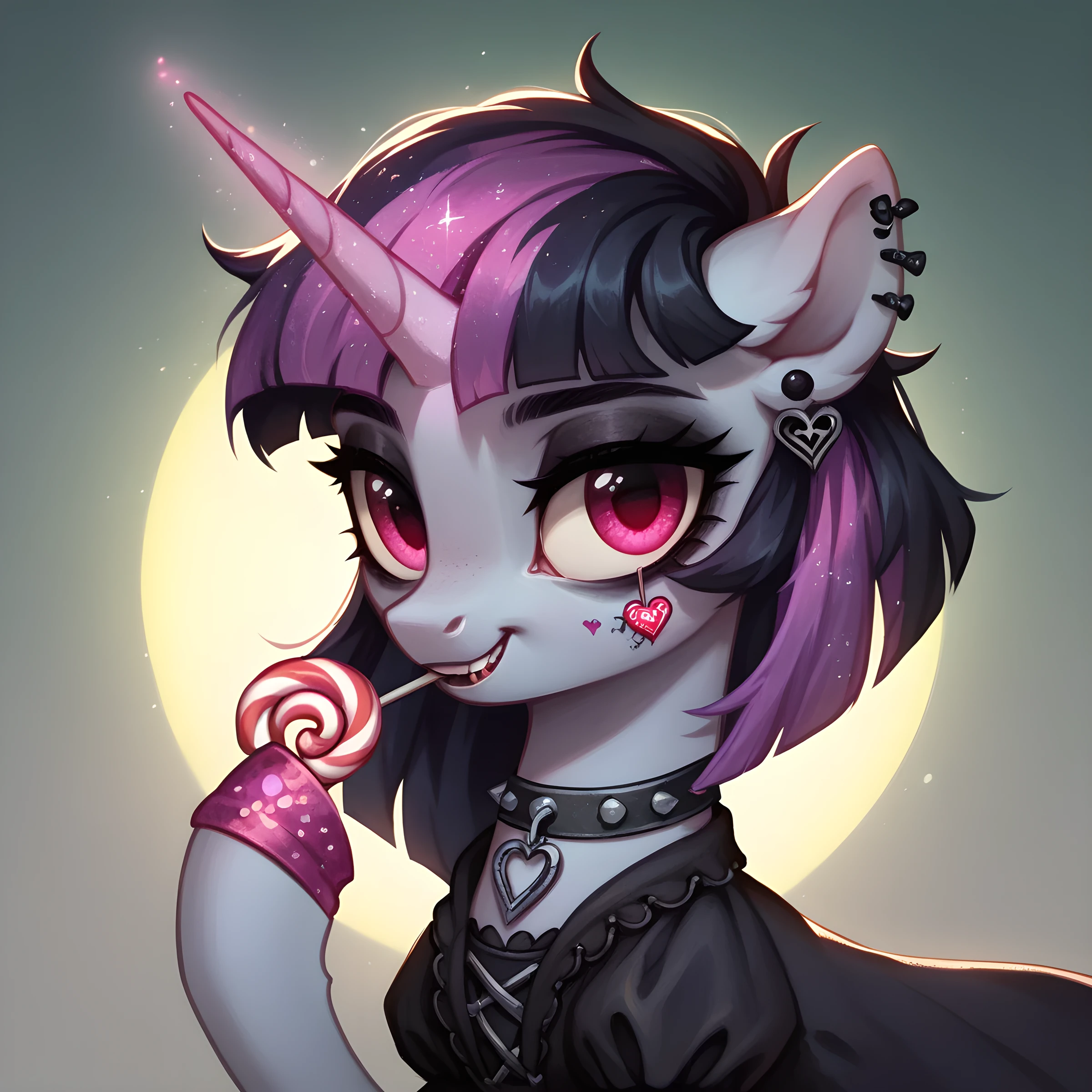 score_9,score_8_up,score_7_up,score_6_up, cute Zombie pony, Goth fashion, glowing backlight, candy, pink scene, glitter, whimsical, enchanted, magical, fantasy art concept, intricate details,